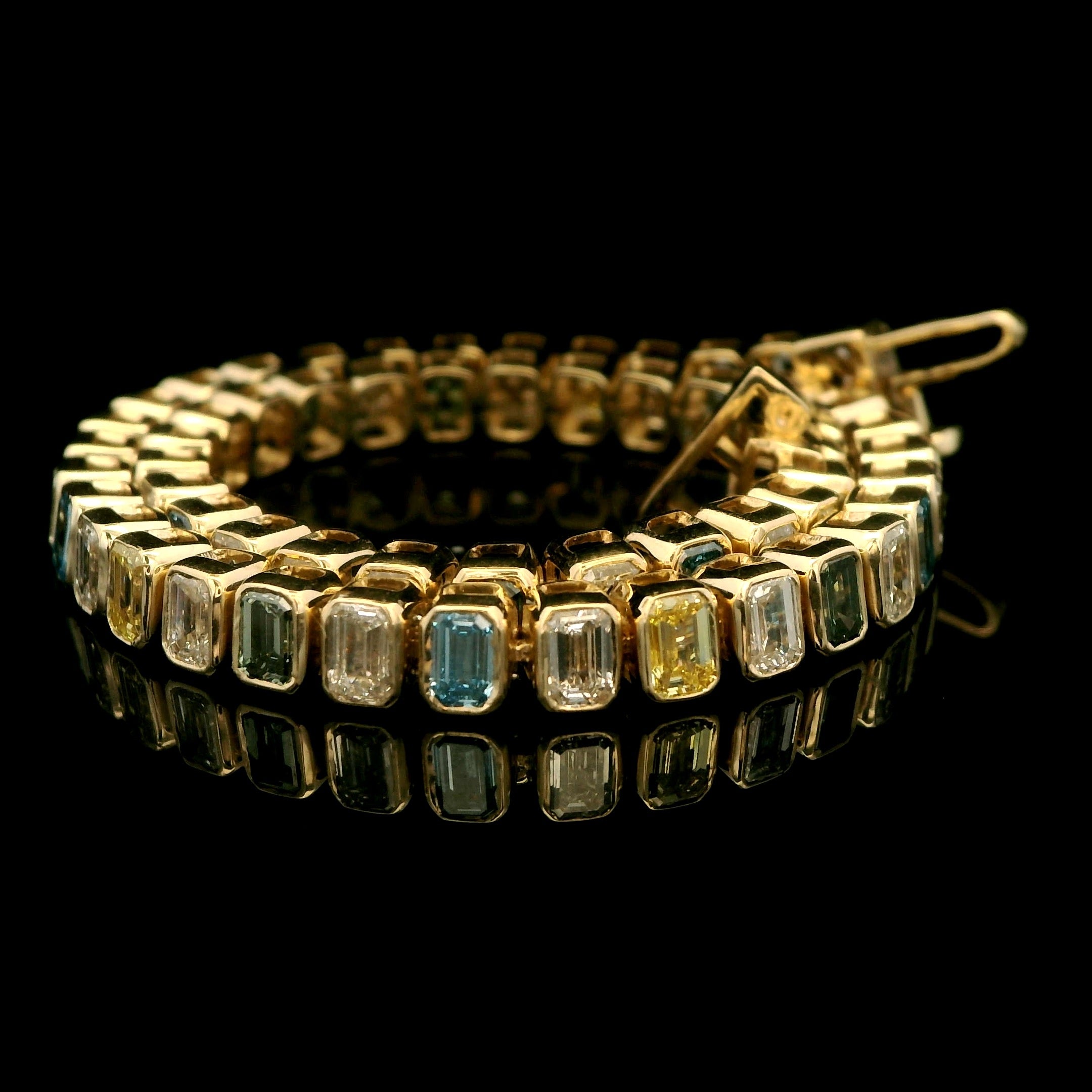 Multi color emerald cut diamond tennis bracelet