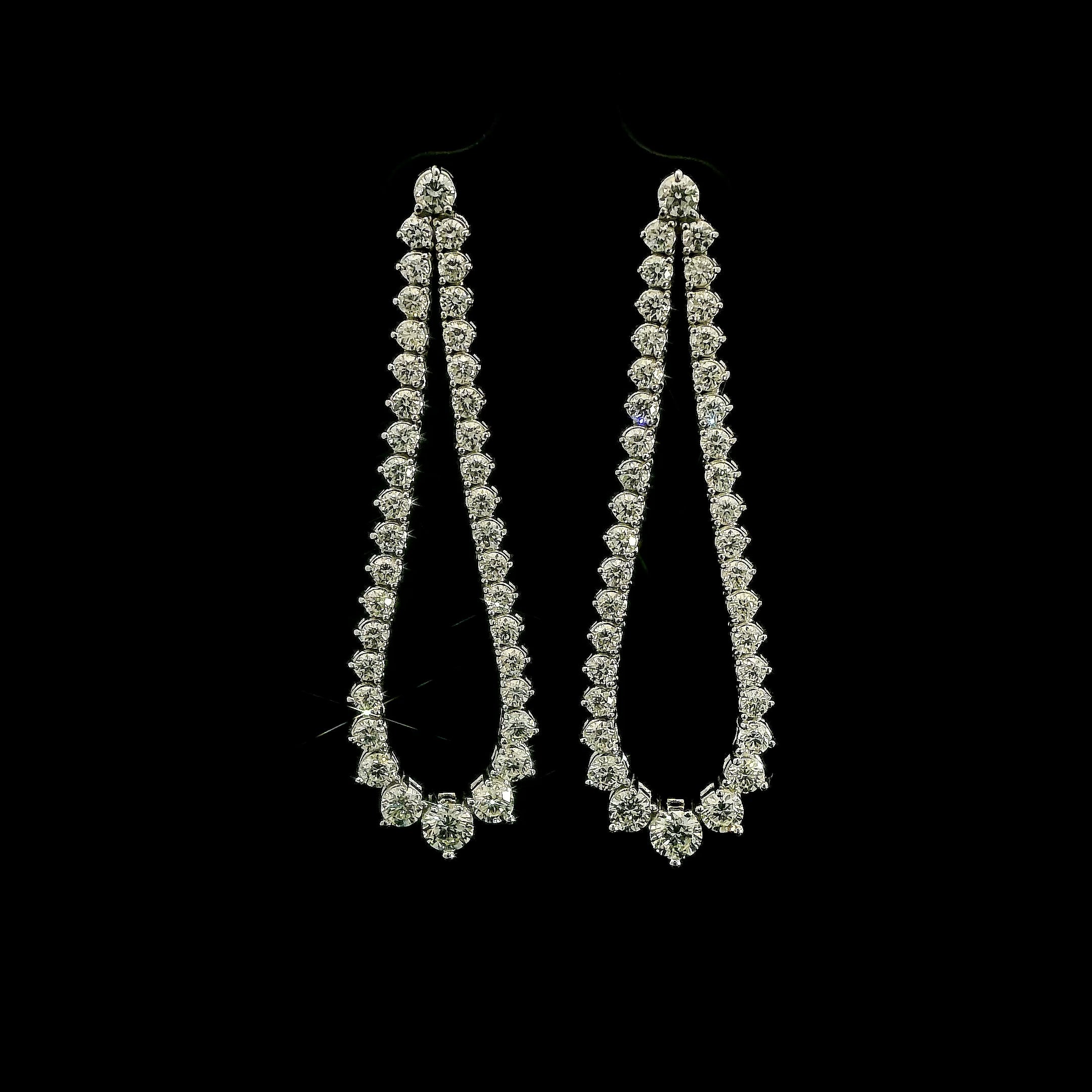 Riviera Diamond Drop Earrings in 14K White Gold, Natural VS+ Diamond Statement Earrings