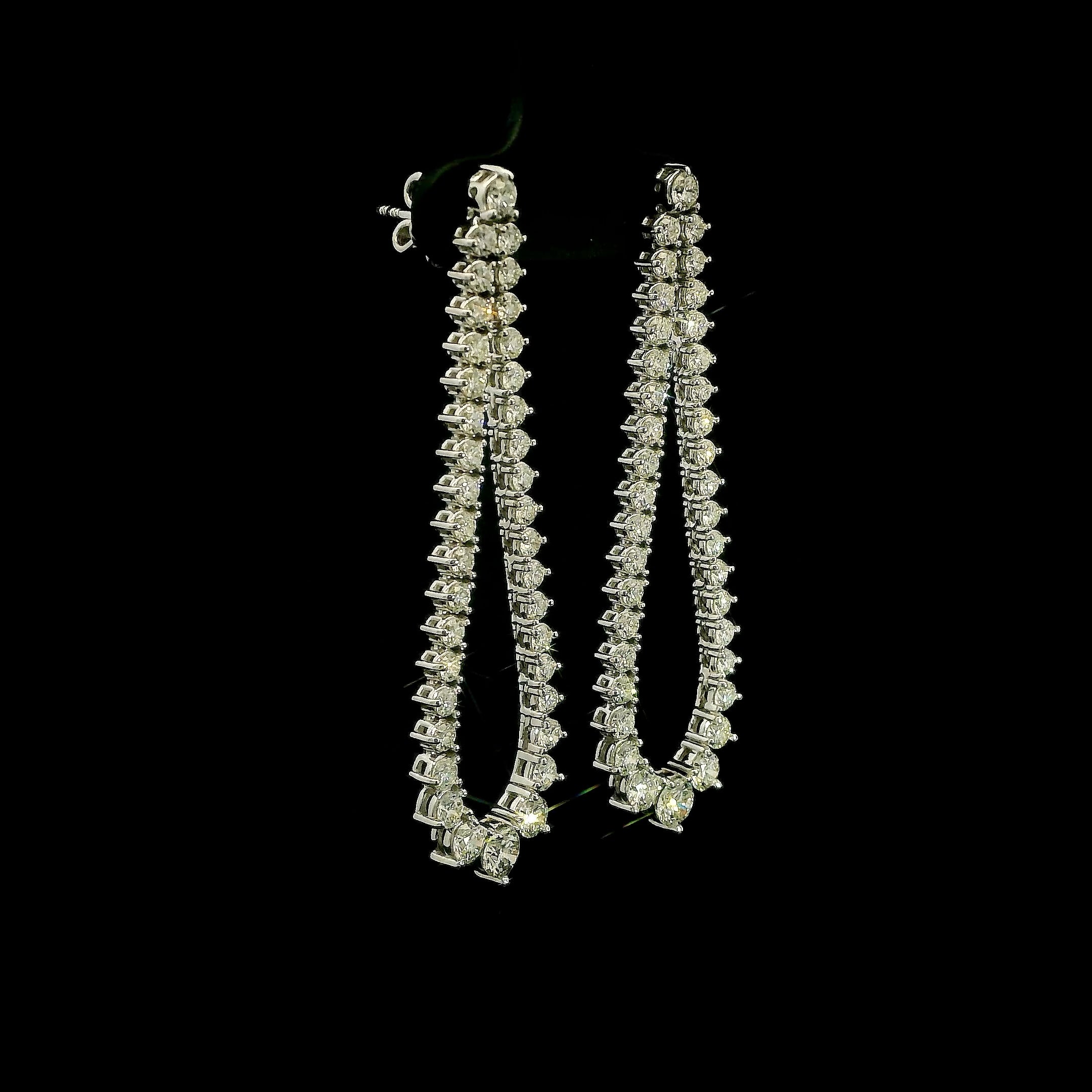 Riviera Diamond Drop Earrings in 14K White Gold, Natural VS+ Diamond Statement Earrings