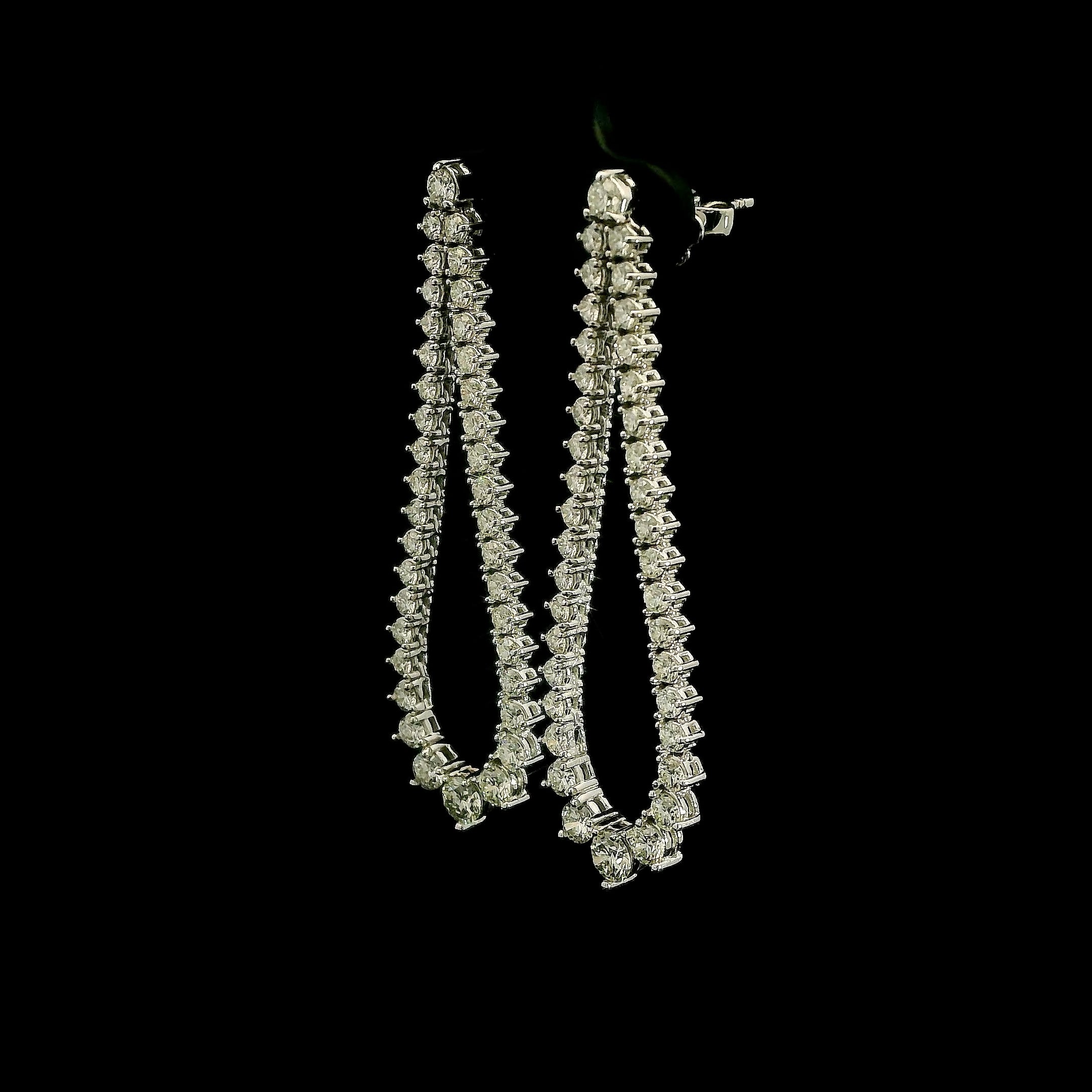 Riviera Diamond Drop Earrings in 14K White Gold, Natural VS+ Diamond Statement Earrings