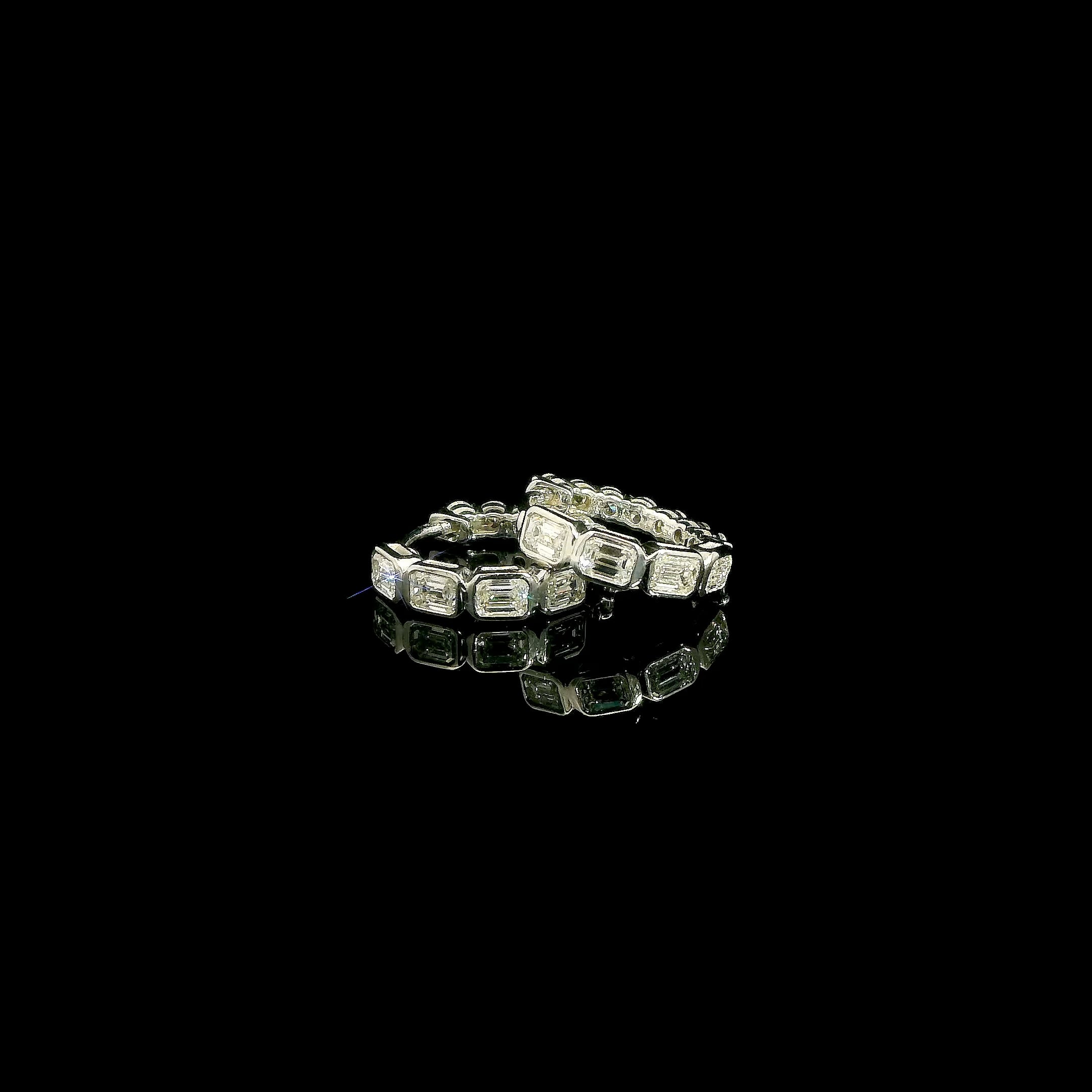Reverse Diamond Hoop Earrings in 14K White Gold, Emerald Cut & Round Diamond Convertible Hoops