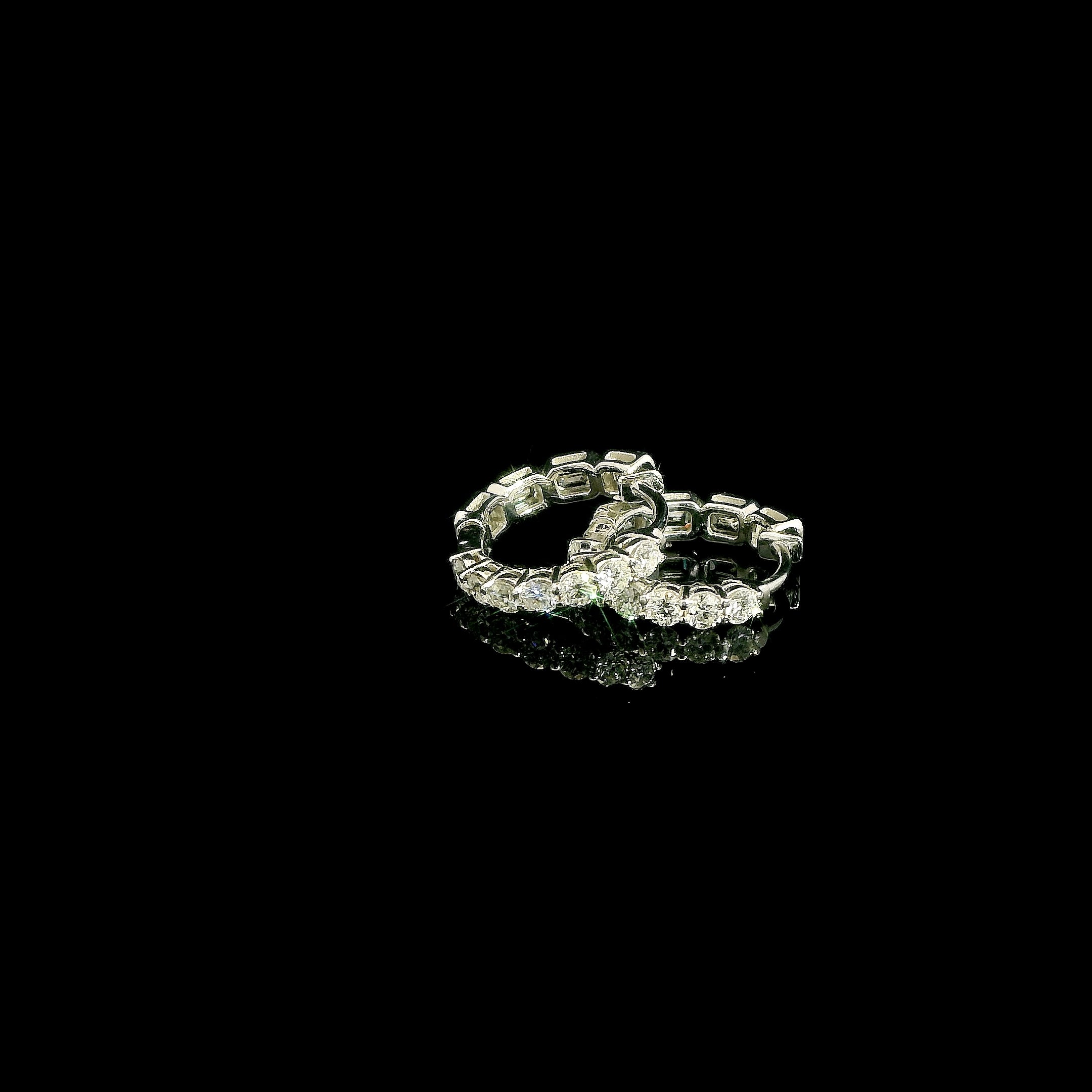 Reverse Diamond Hoop Earrings in 14K White Gold, Emerald Cut & Round Diamond Convertible Hoops