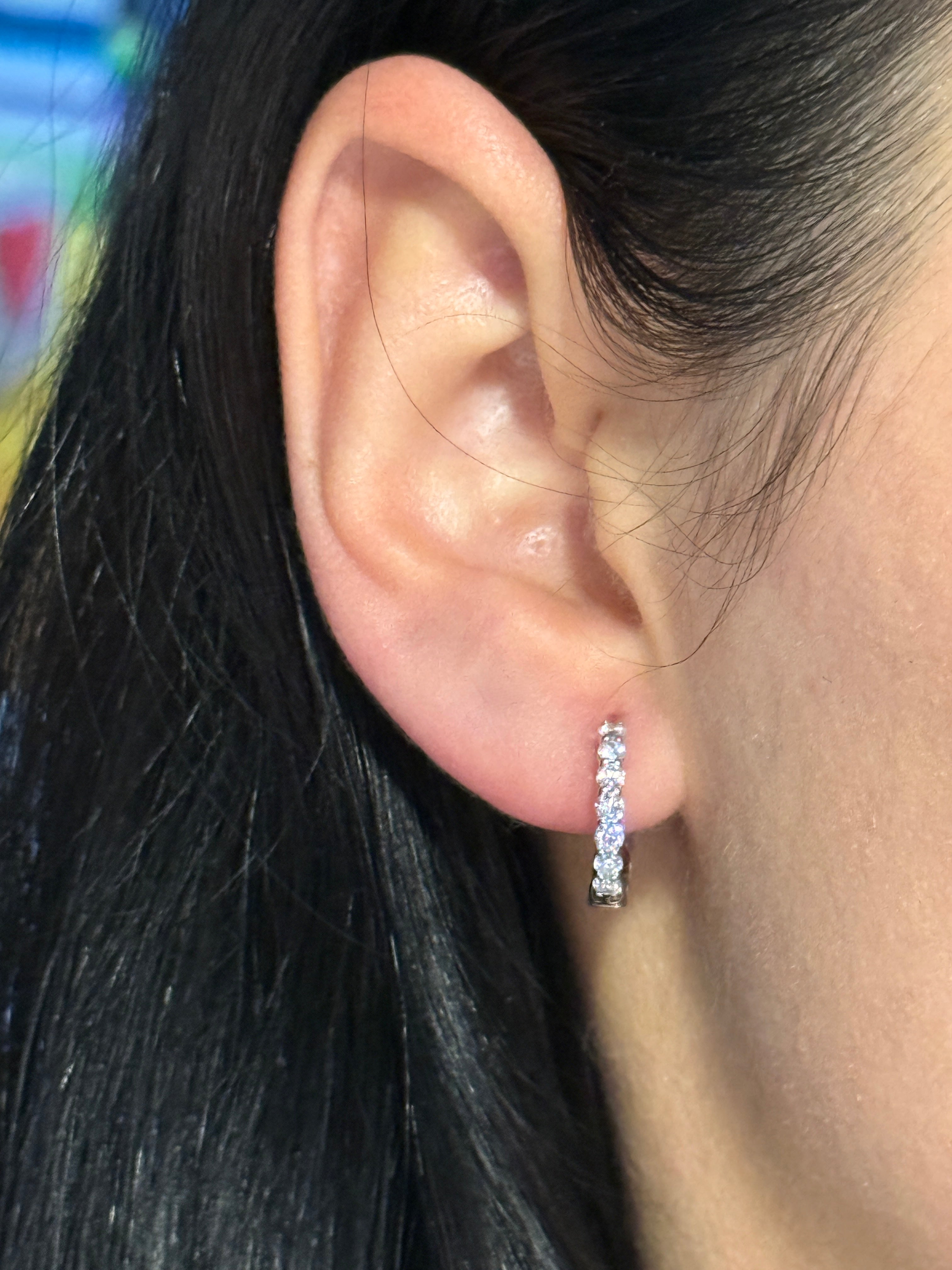 Reverse Diamond Hoop Earrings in 14K White Gold, Emerald Cut & Round Diamond Convertible Hoops