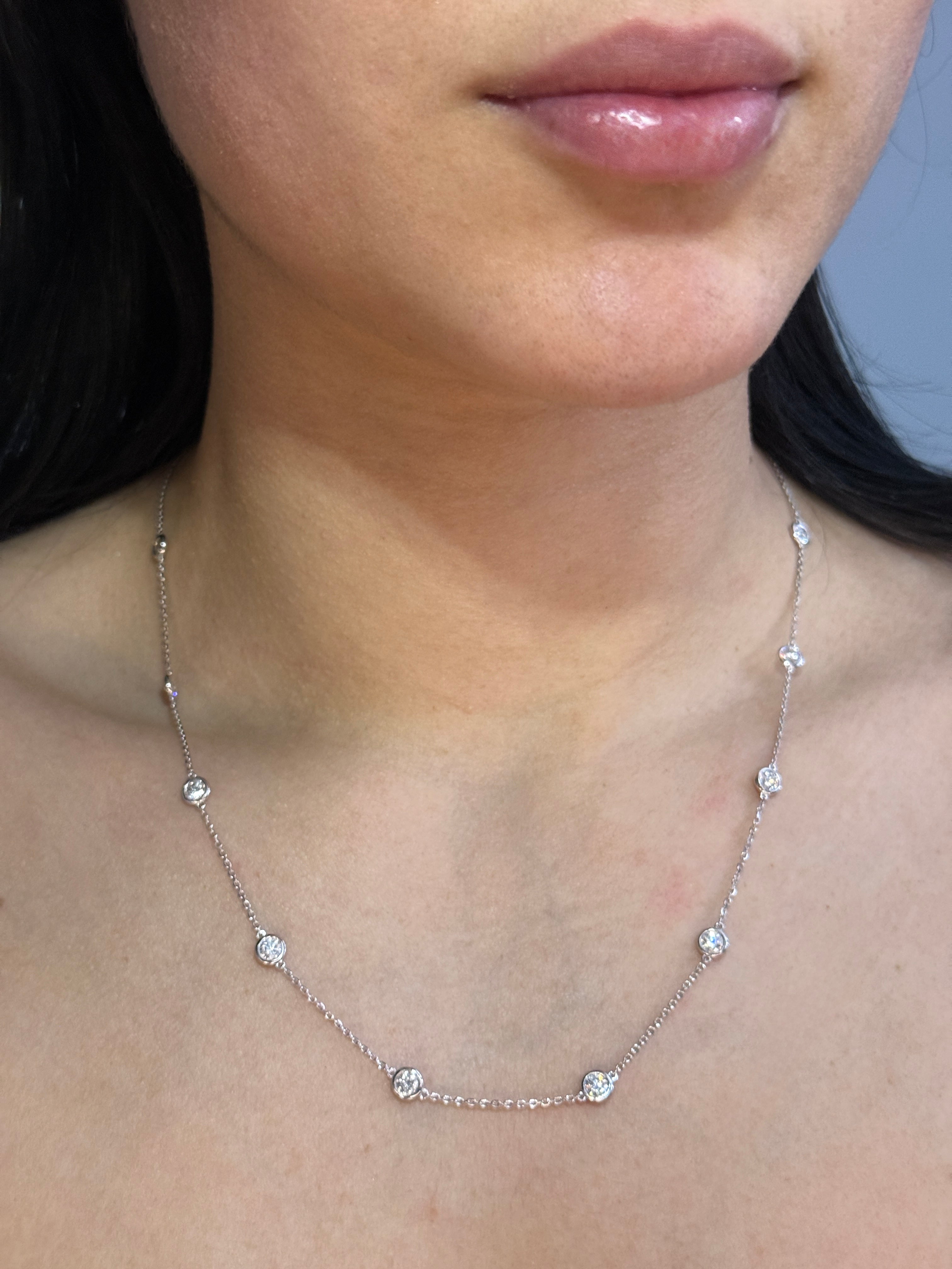 Diamonds By The Yard Necklace in 14K White Gold, Natural Bezel Set Diamond Necklace