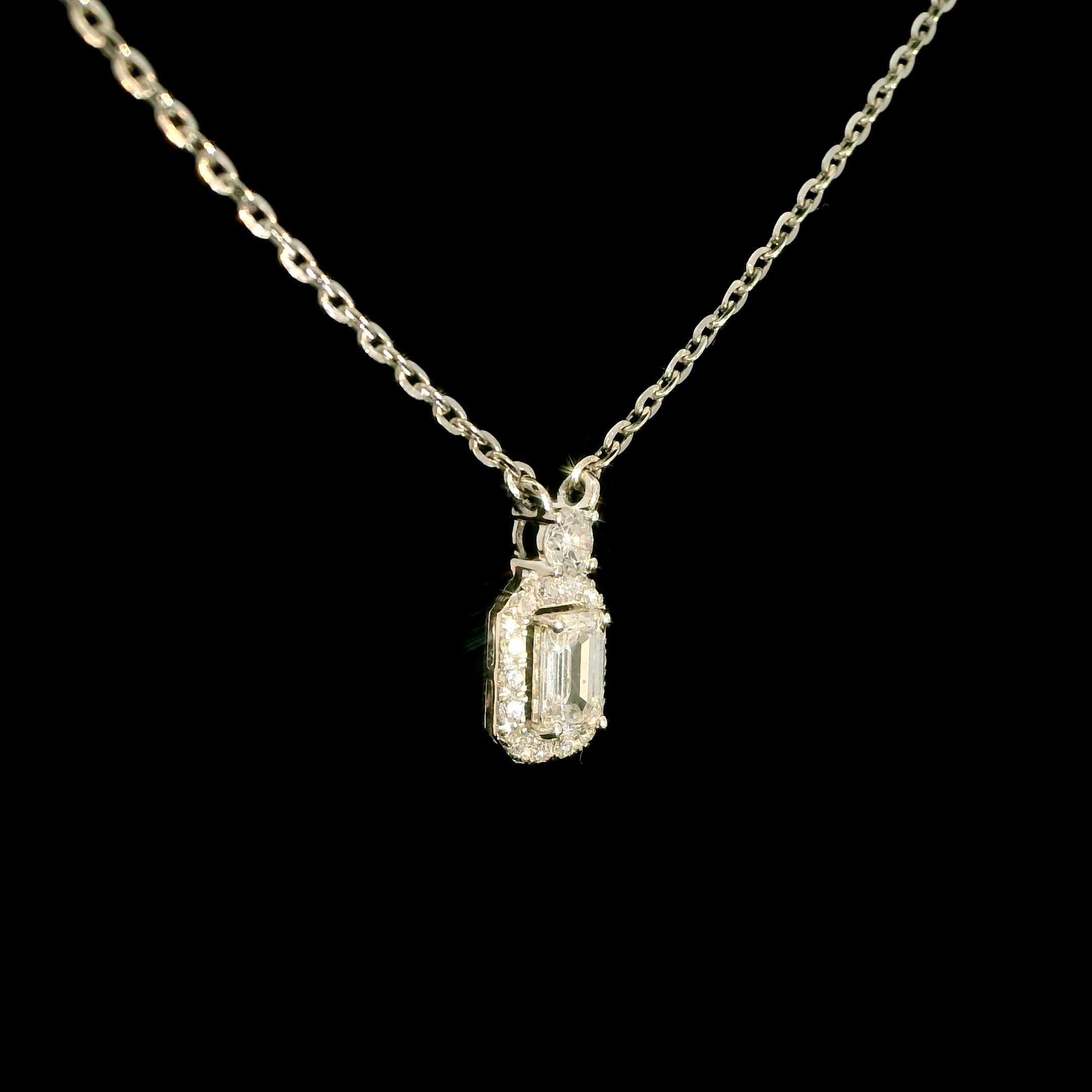The Radiant Grace Emerald Cut Halo Necklace by MaMel Lux