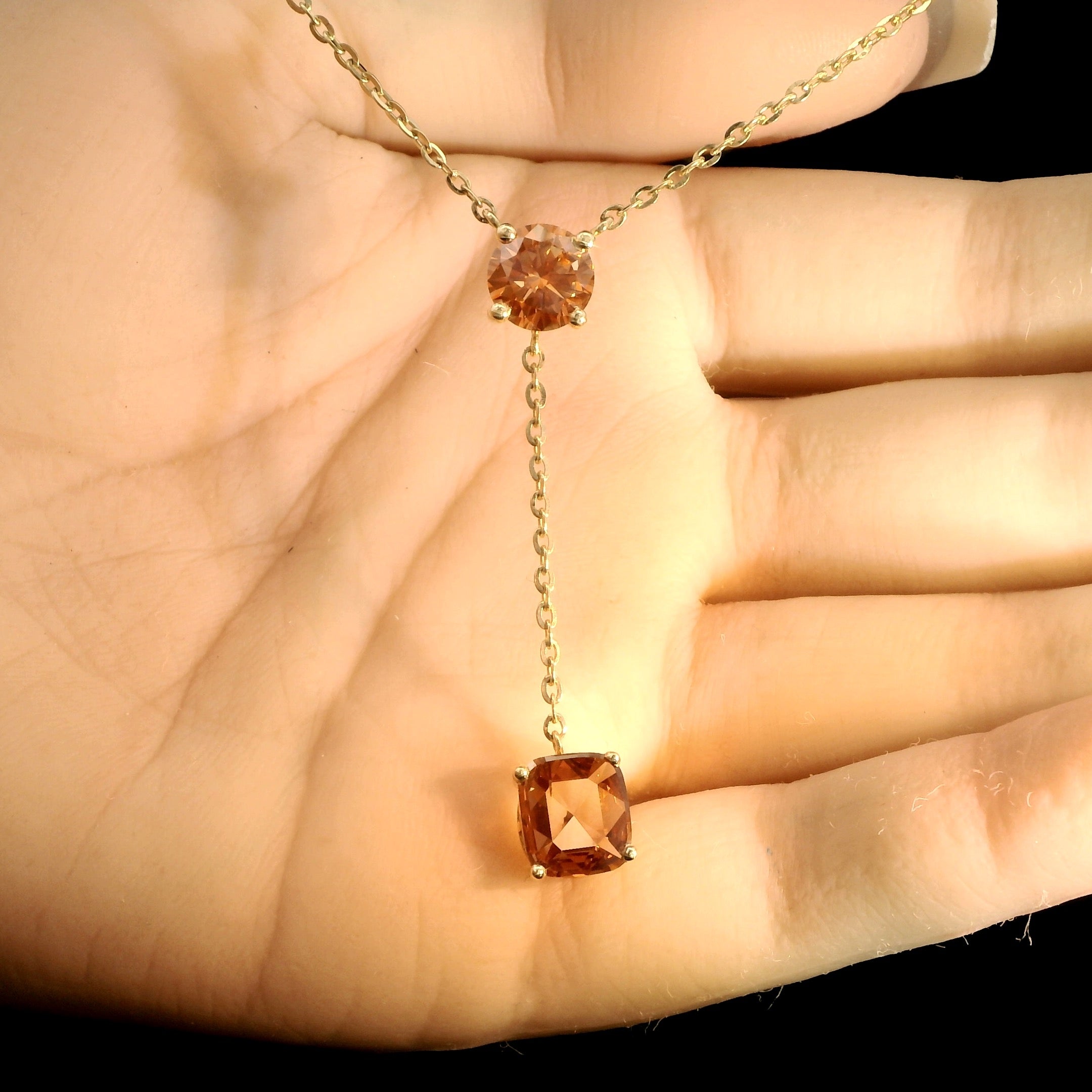 Orange Lab-Grown Diamond Drop Necklace – 14kt Gold | MaMél Lux