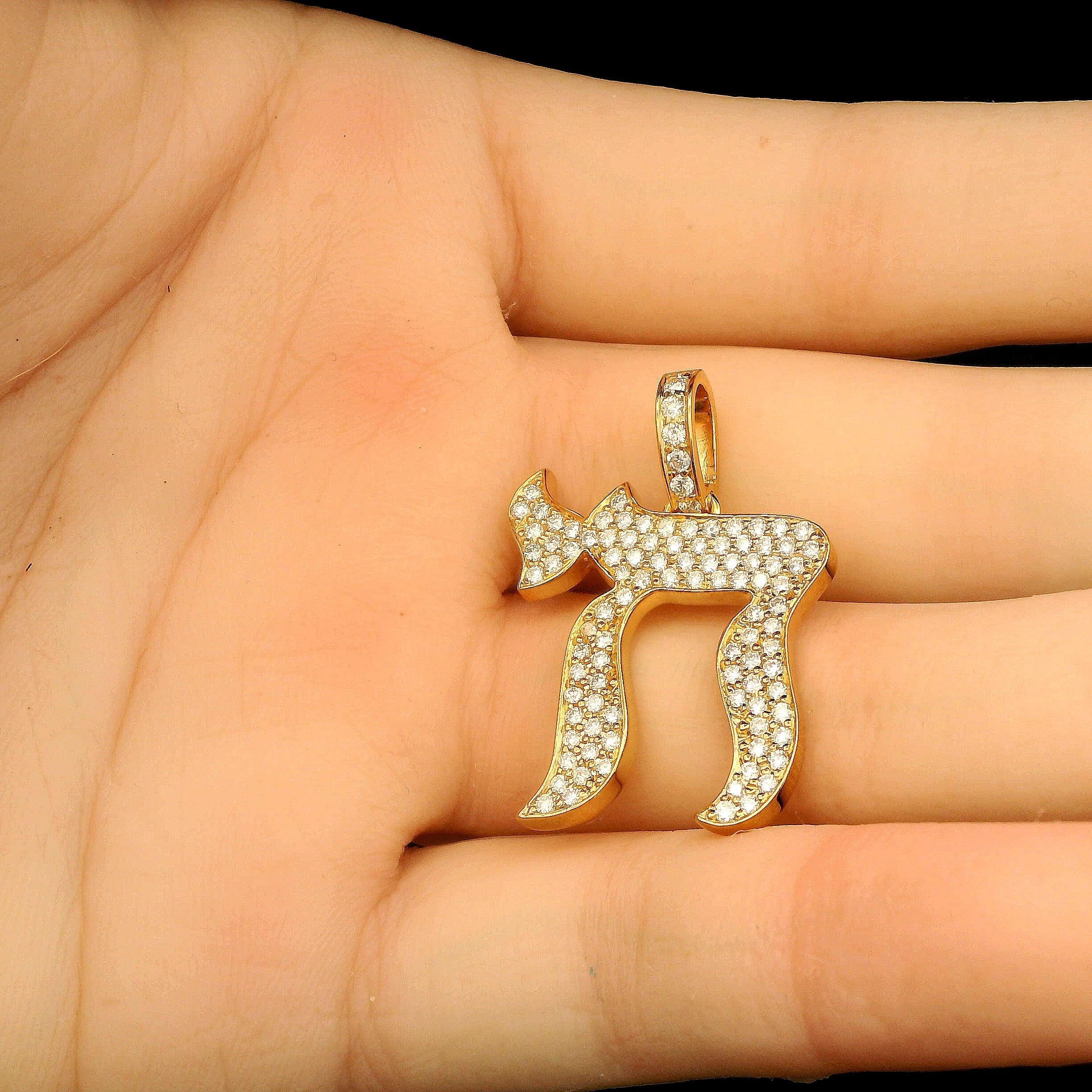 Medium Gold and Diamond Chai Pendant