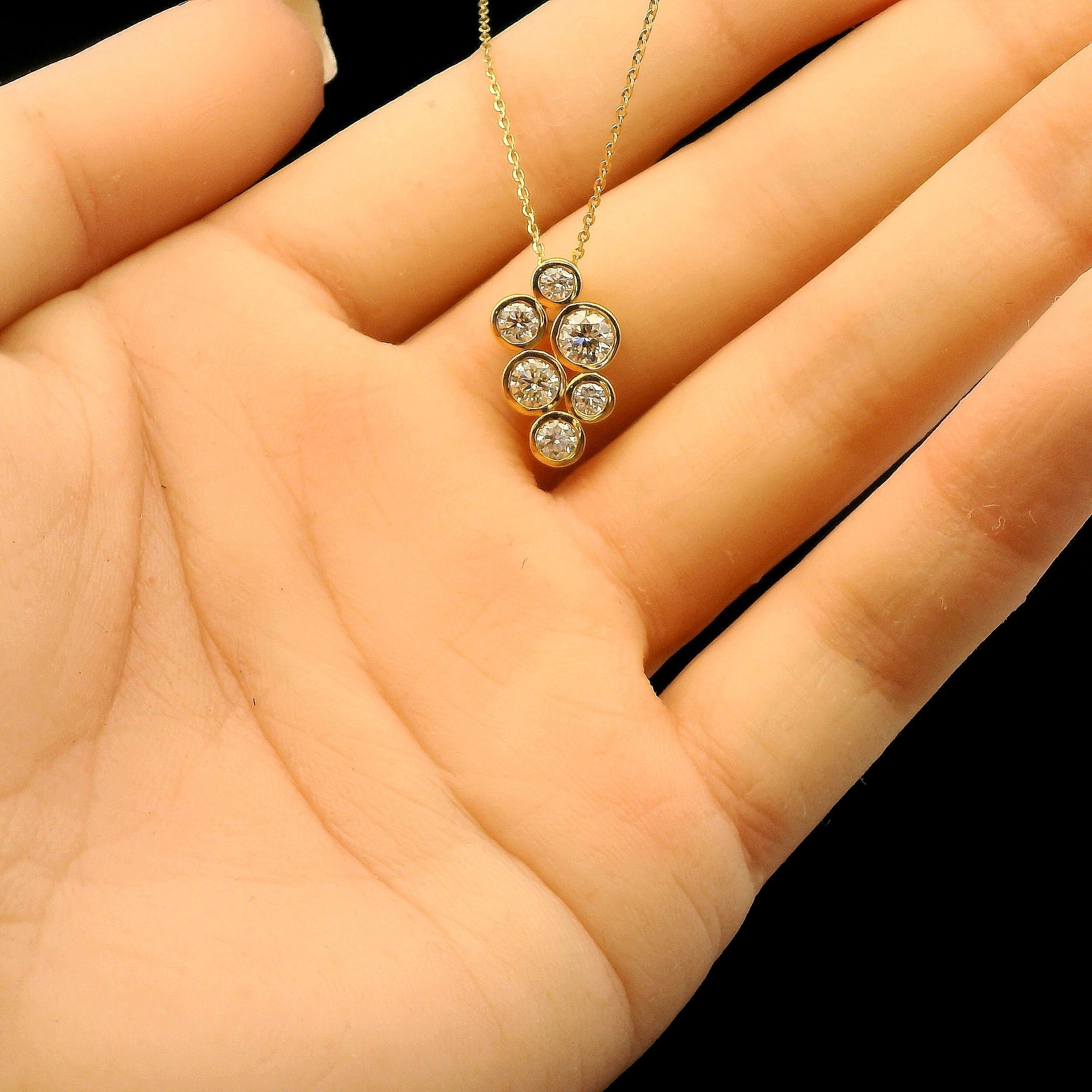 Bezel Set Diamond Grape Necklace in 14K Gold with Natural Diamonds