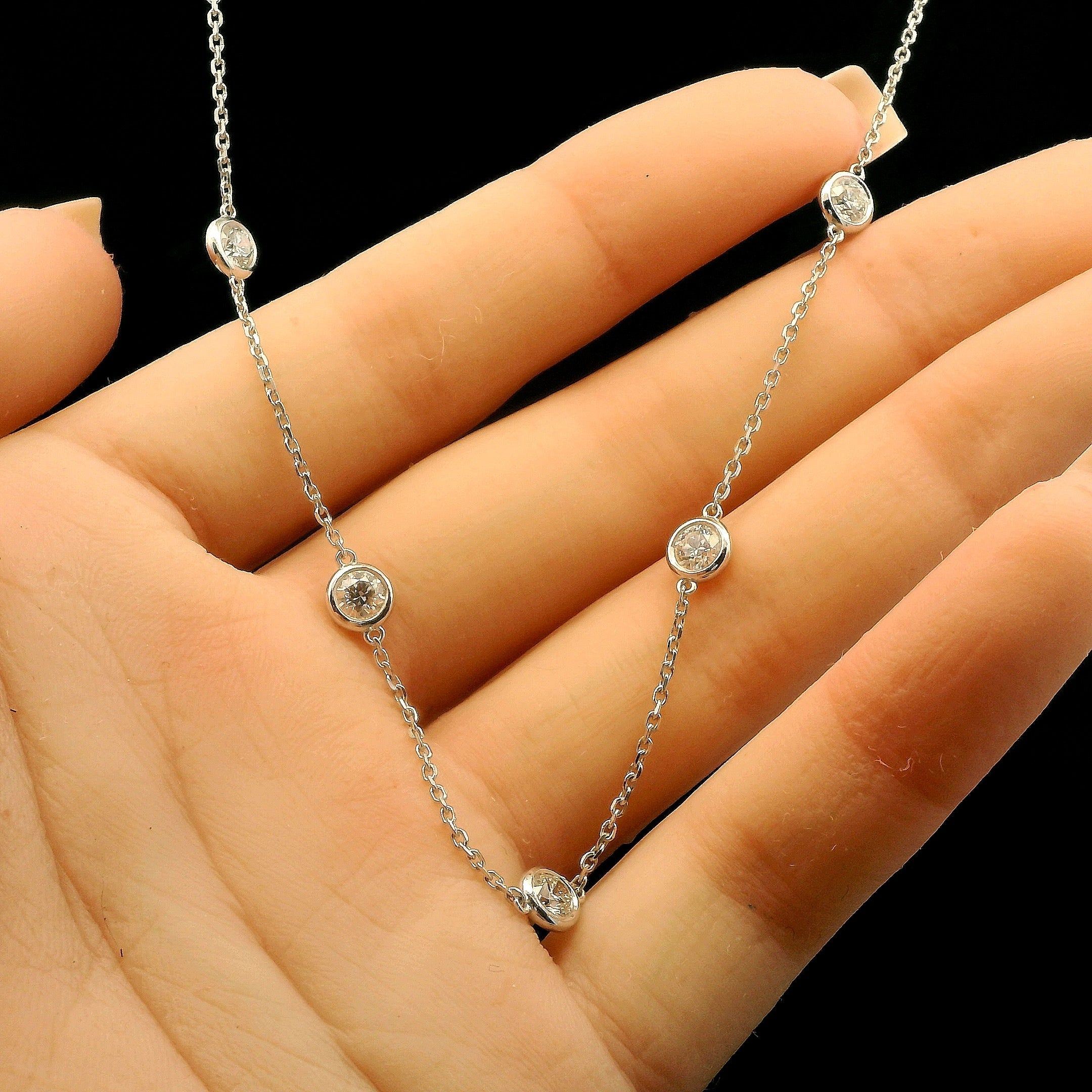 Diamonds By The Yard Necklace in 14K White Gold, Natural Bezel Set Diamond Necklace