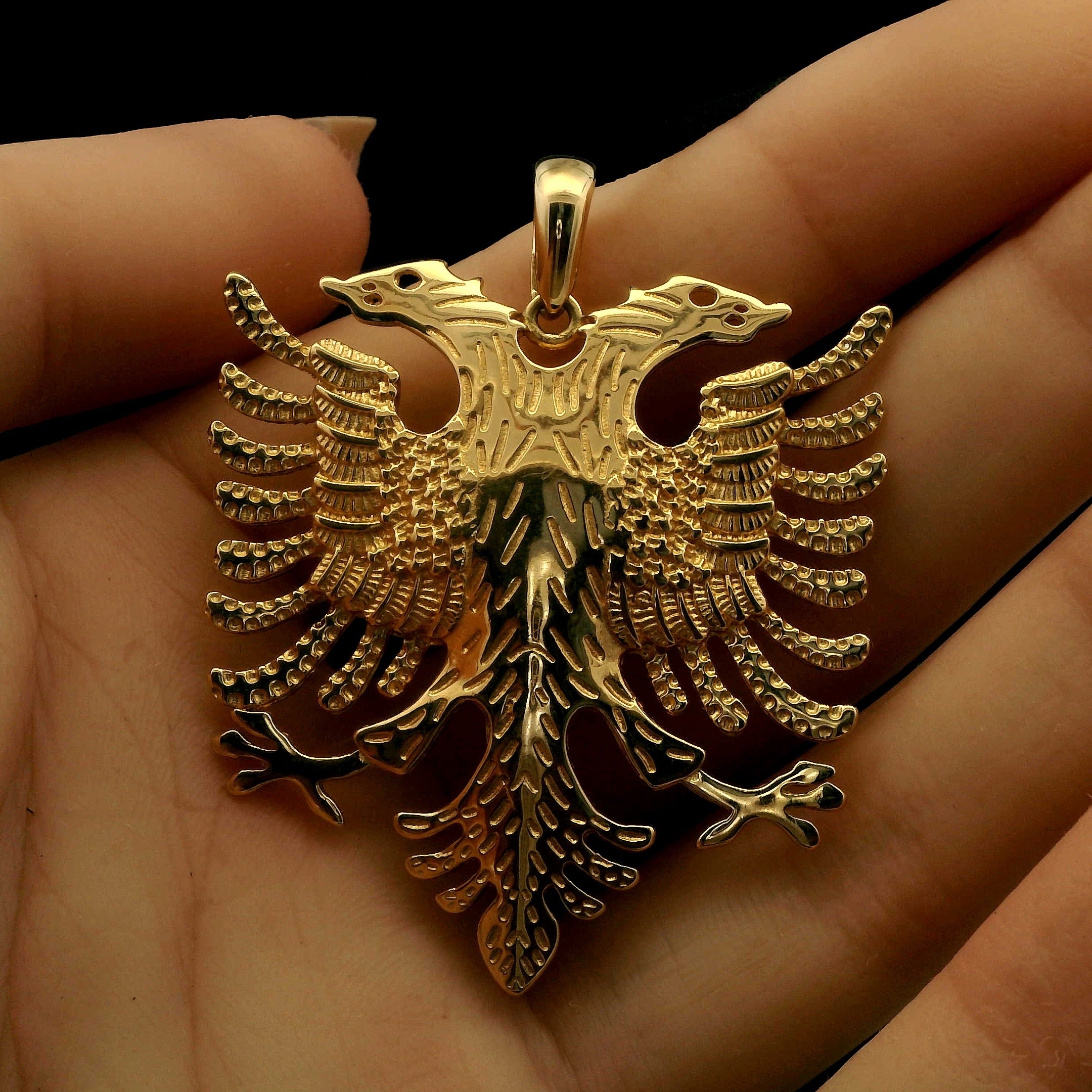 Large Albanian eagle gold pendant