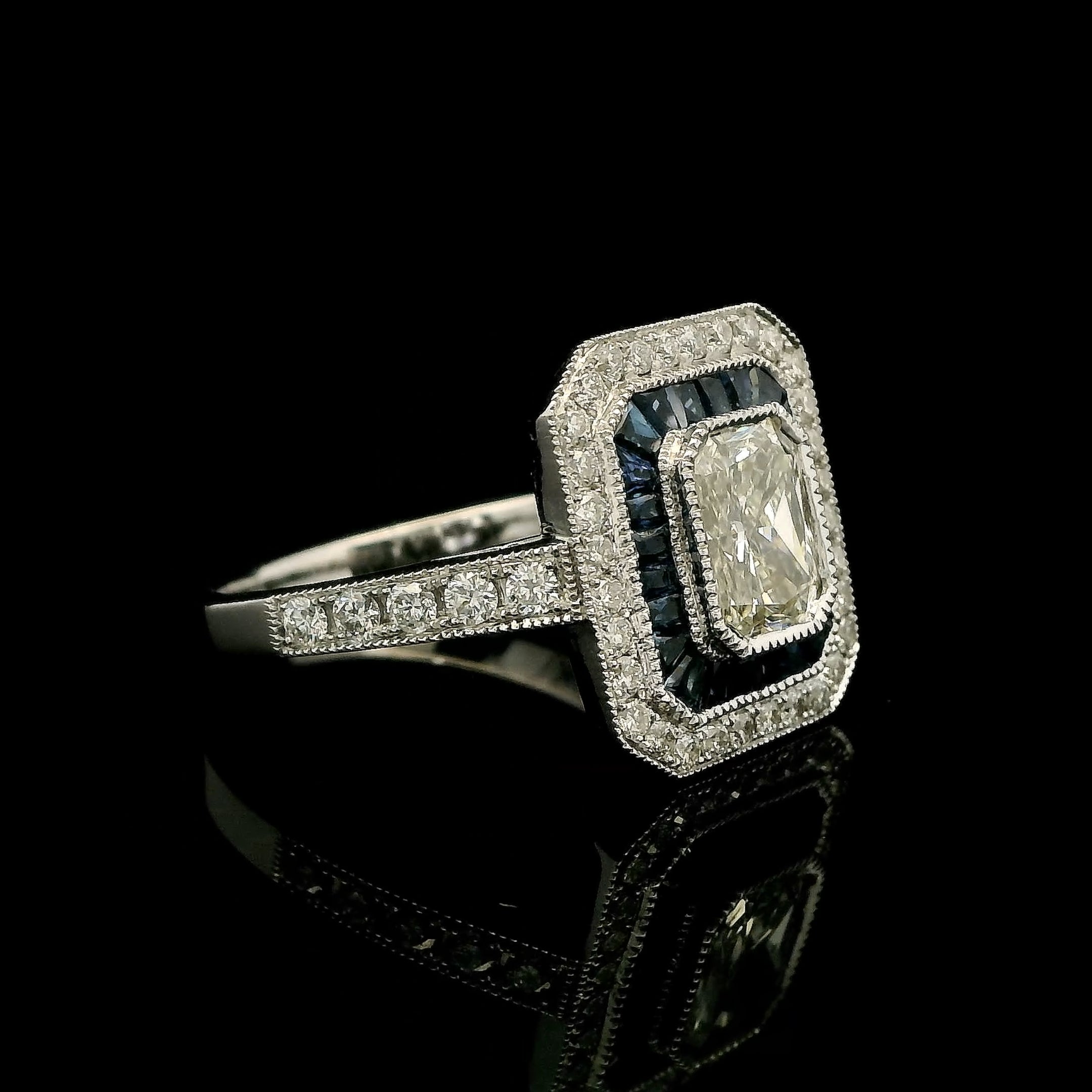 One of a Kind Diamond and Sapphire Art Deco Ring