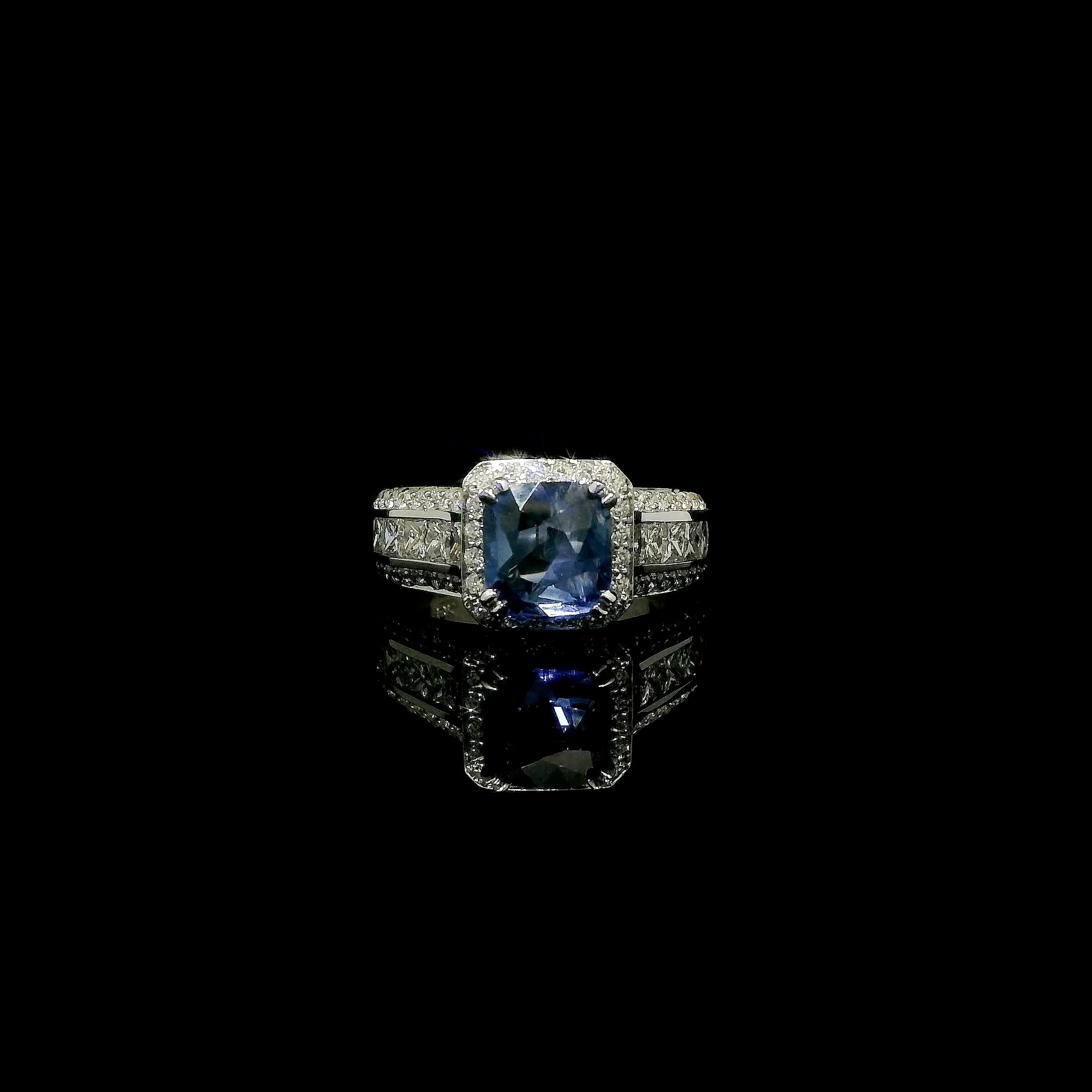 One of a Kind Blue Burmese Sapphire and Diamond Ring by MaMél Lux