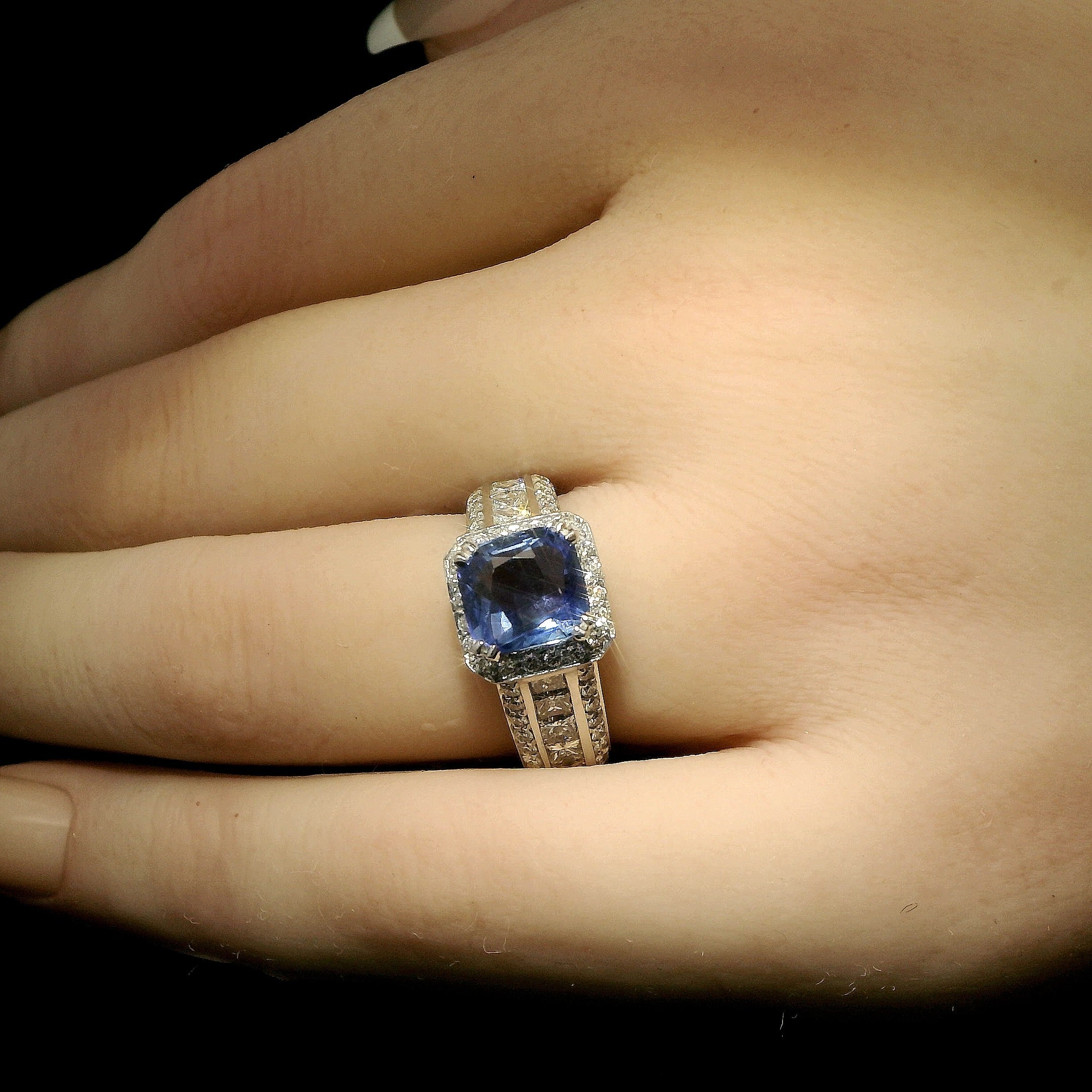 One of a Kind Blue Burmese Sapphire and Diamond Ring by MaMél Lux