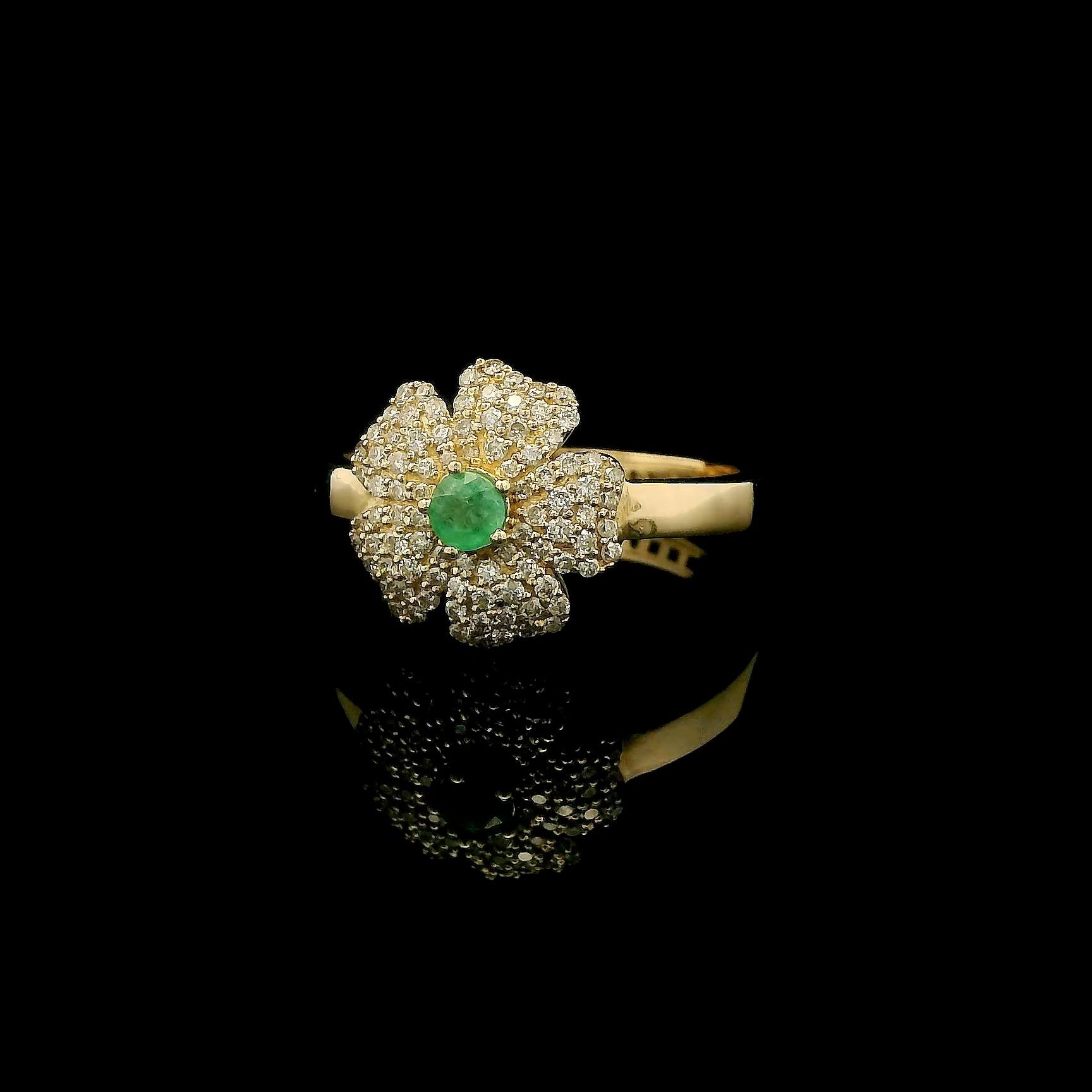 Garden of Light, Natural Diamond Flower Ring with Emerald Center