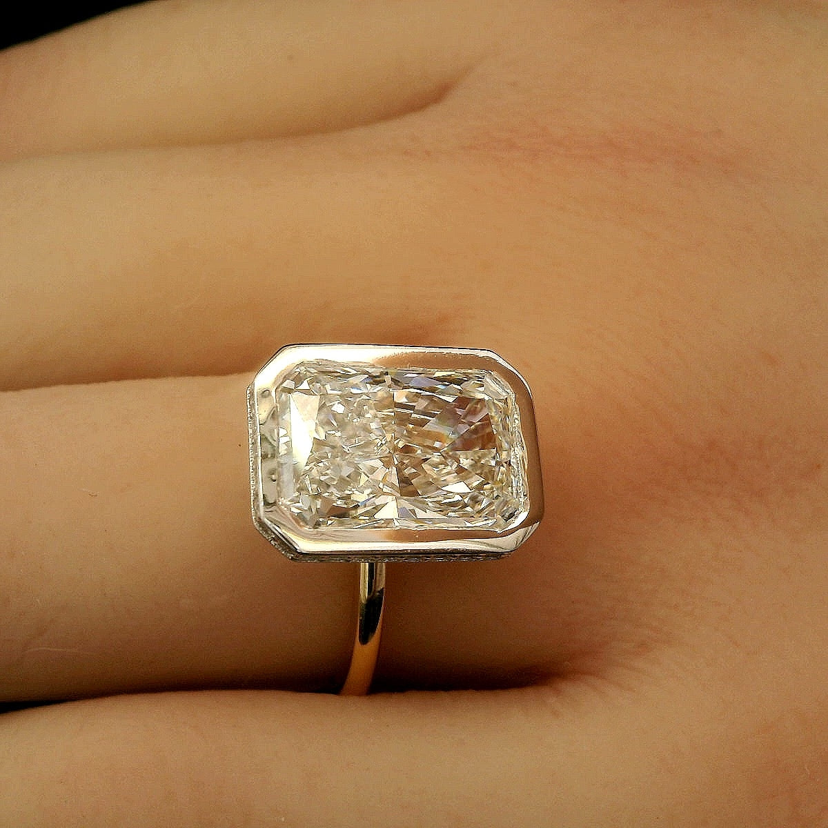 Radiant Light, 5ct Radiant Cut bezeled Engagement Ring
