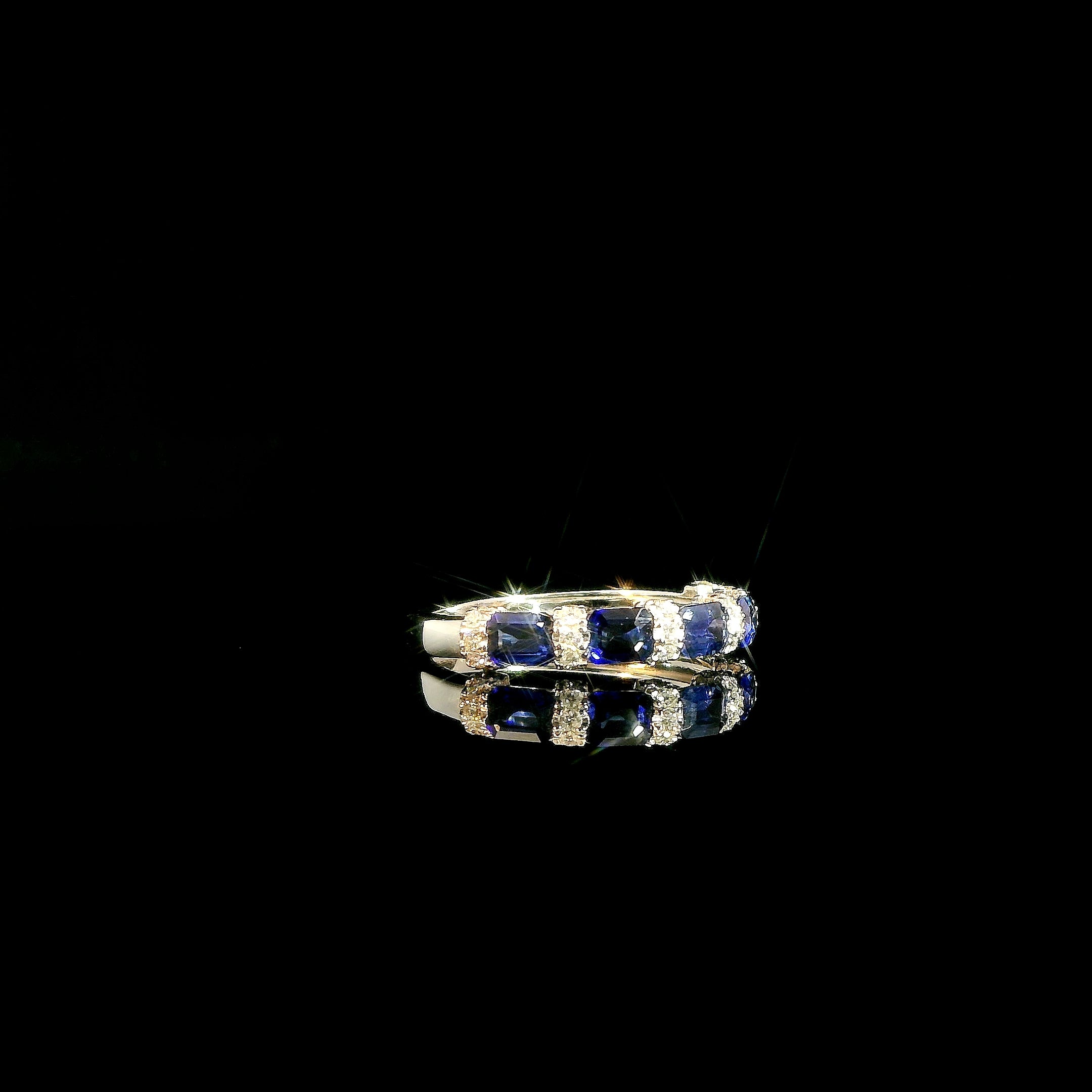 Natural Blue Sapphire and Diamond Half Eternity Band Ring