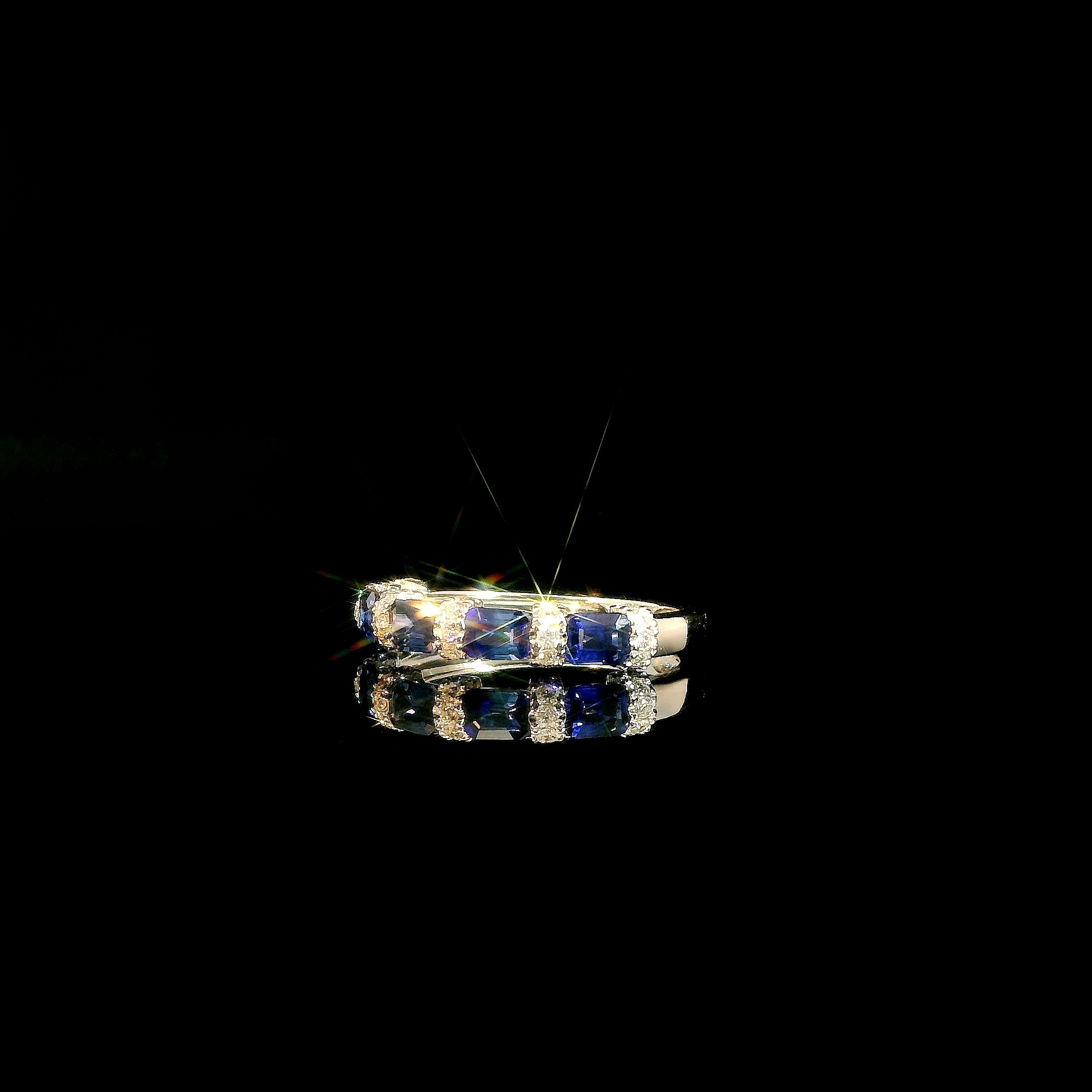 Natural Blue Sapphire and Diamond Half Eternity Band Ring