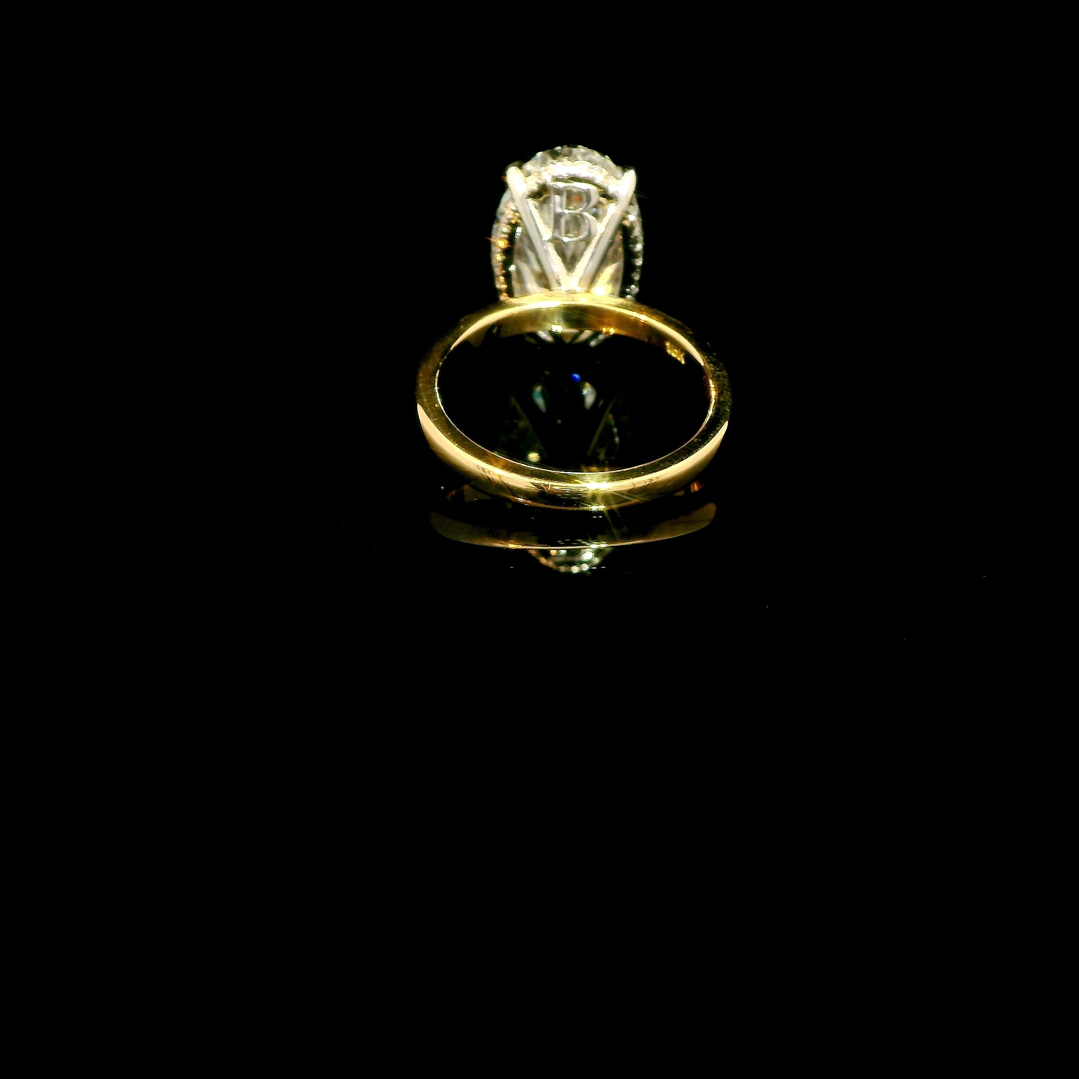 6.50 Carat Oval Lab Grown Diamond Hidden Birthstone and initials Engagement Ring