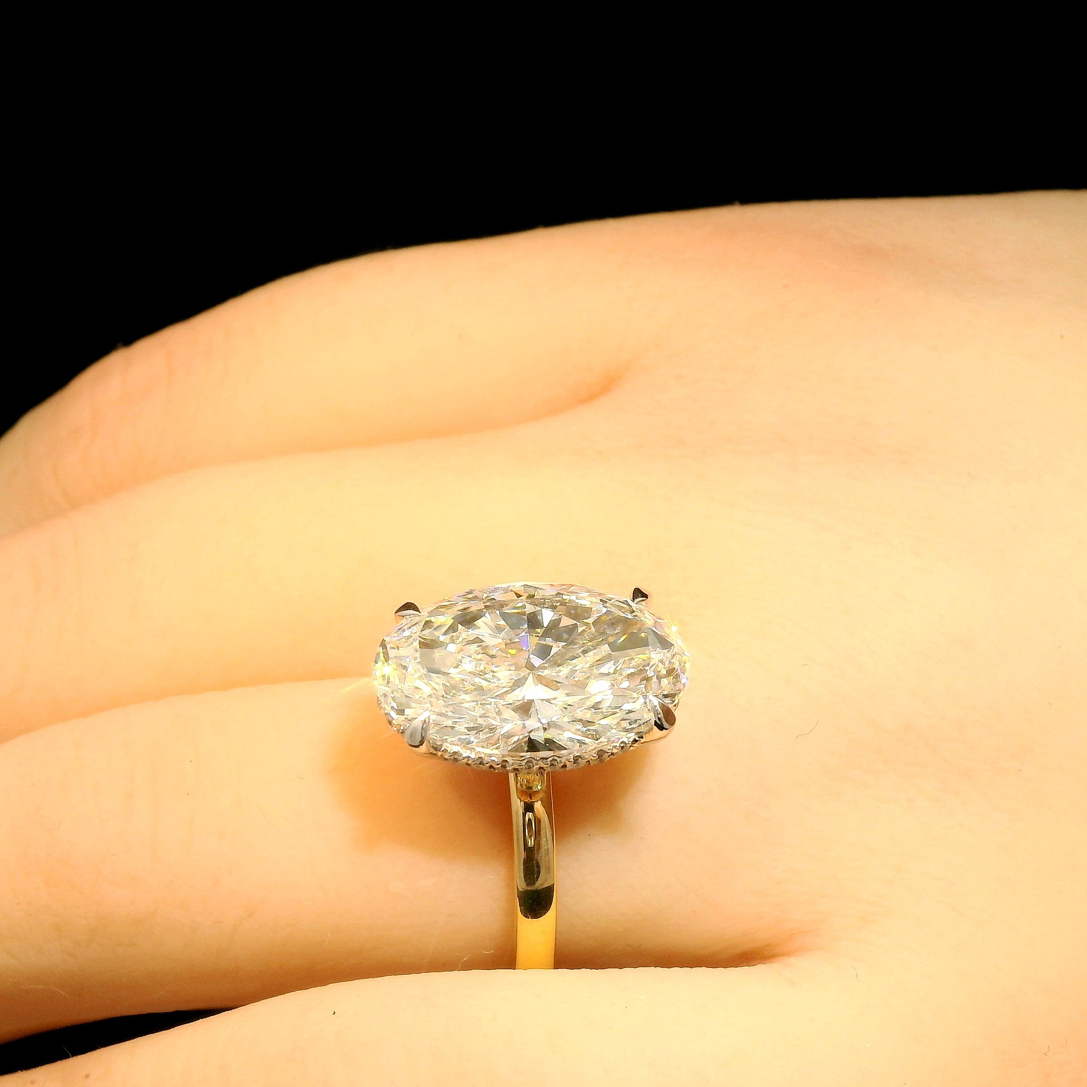 6.50 Carat Oval Lab Grown Diamond Hidden Birthstone and initials Engagement Ring