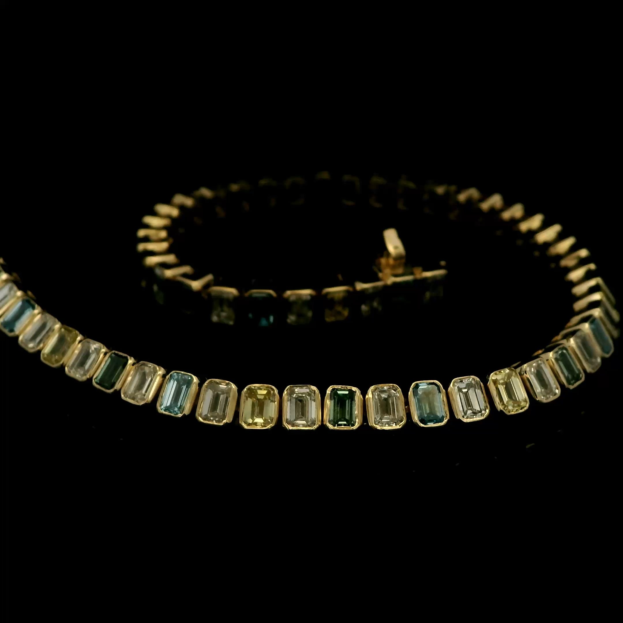 Multi color emerald cut diamond tennis bracelet