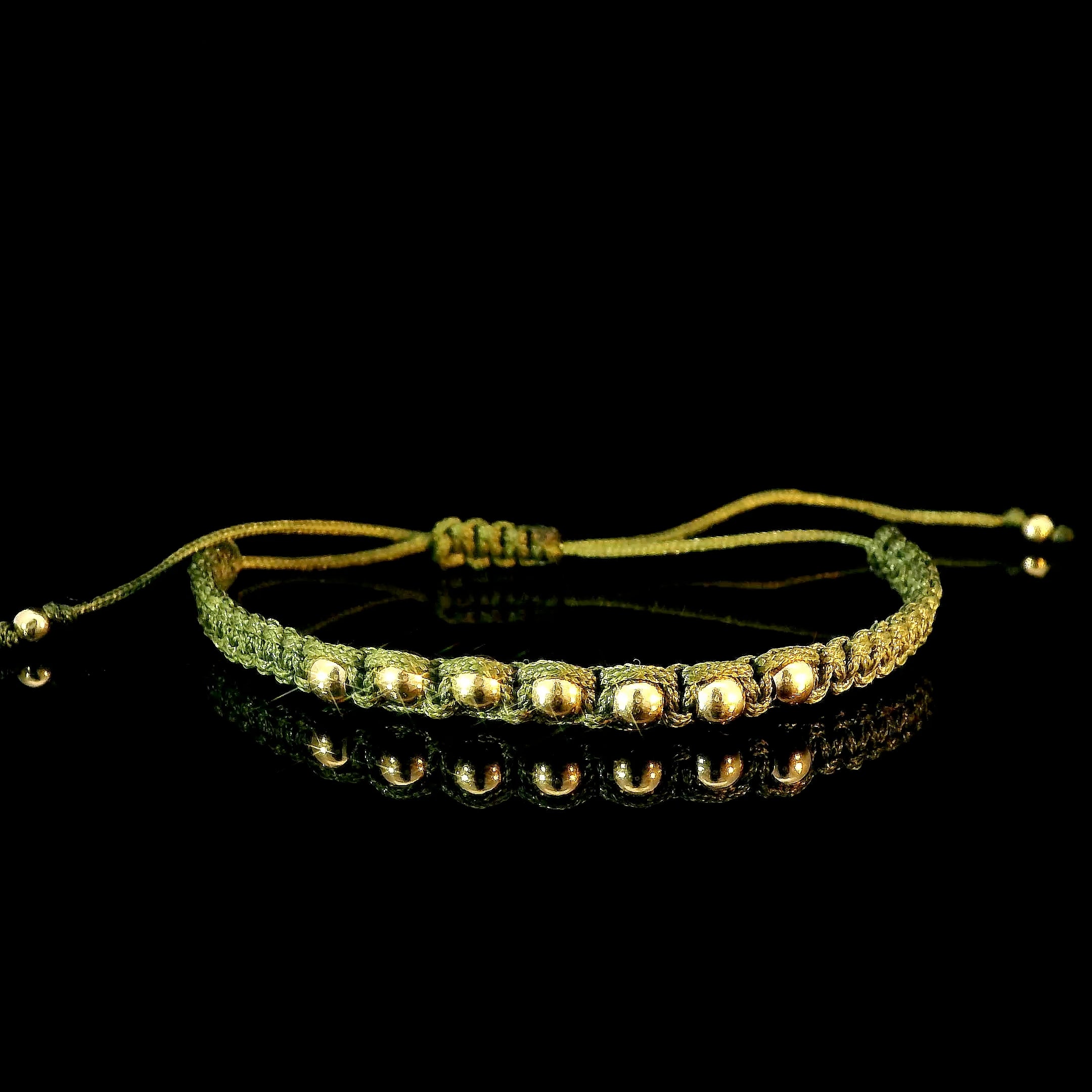 Adjustable 14K Gold Bead Woven Bracelet