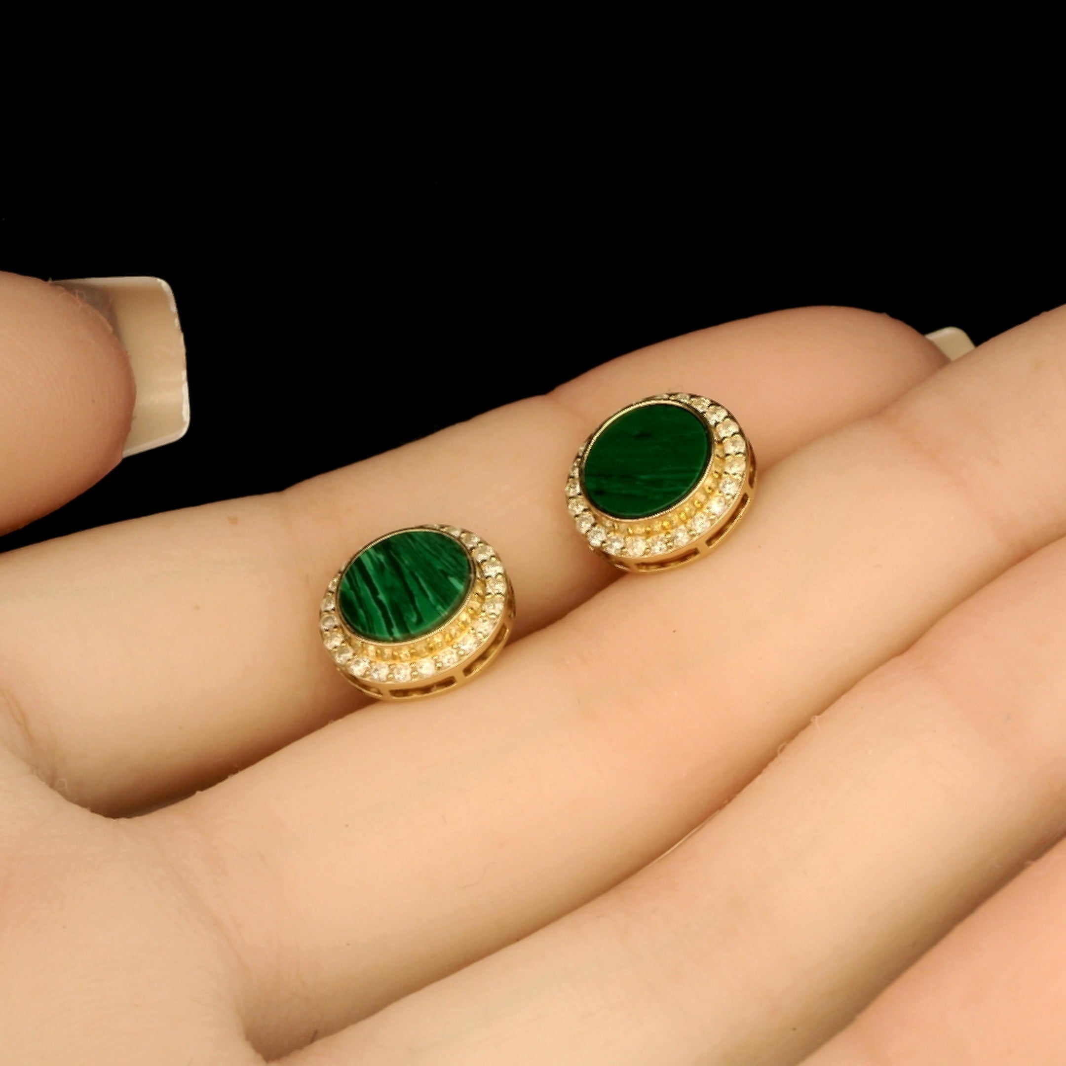 Malachite and Diamond Bezel Earrings
