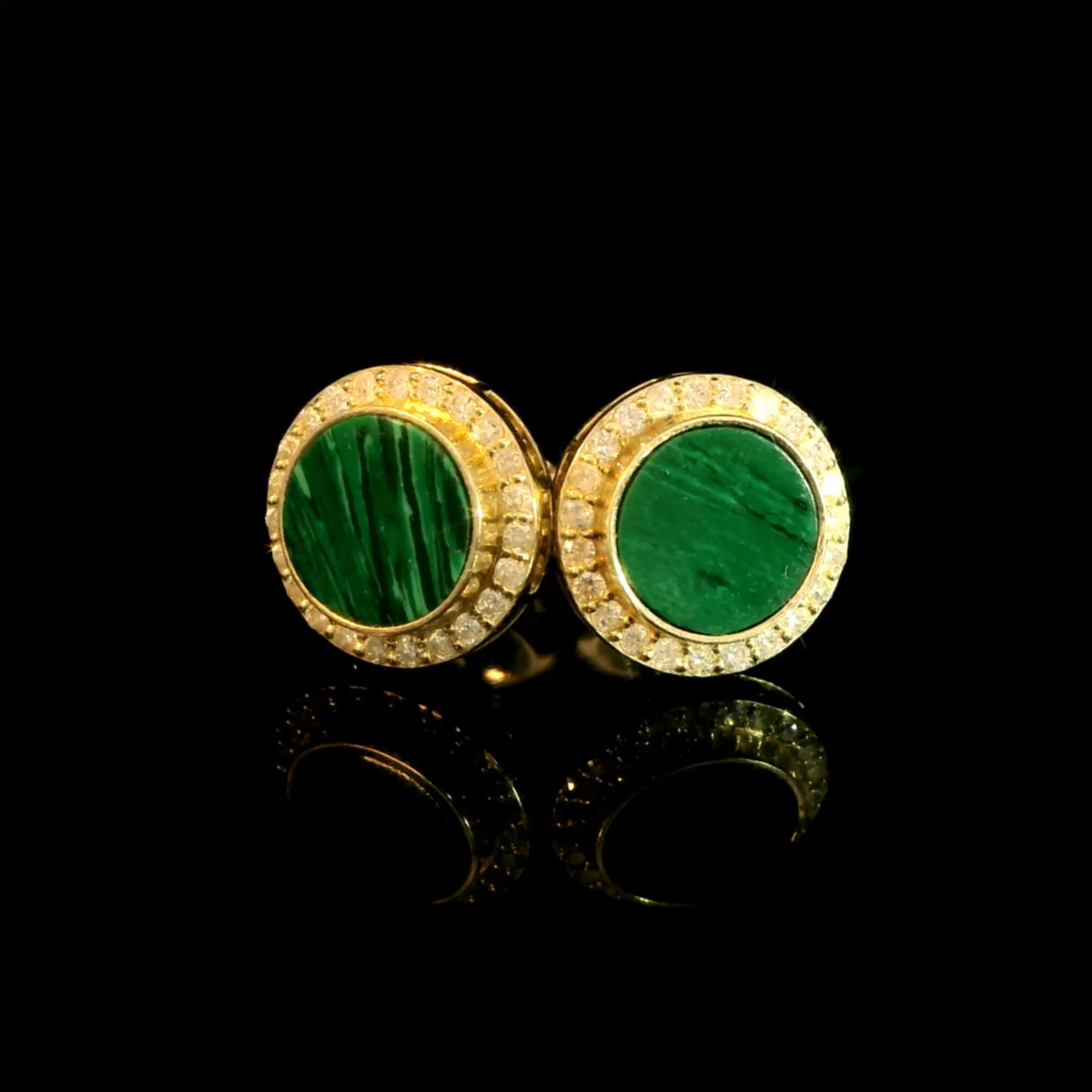 Malachite and Diamond Bezel Earrings