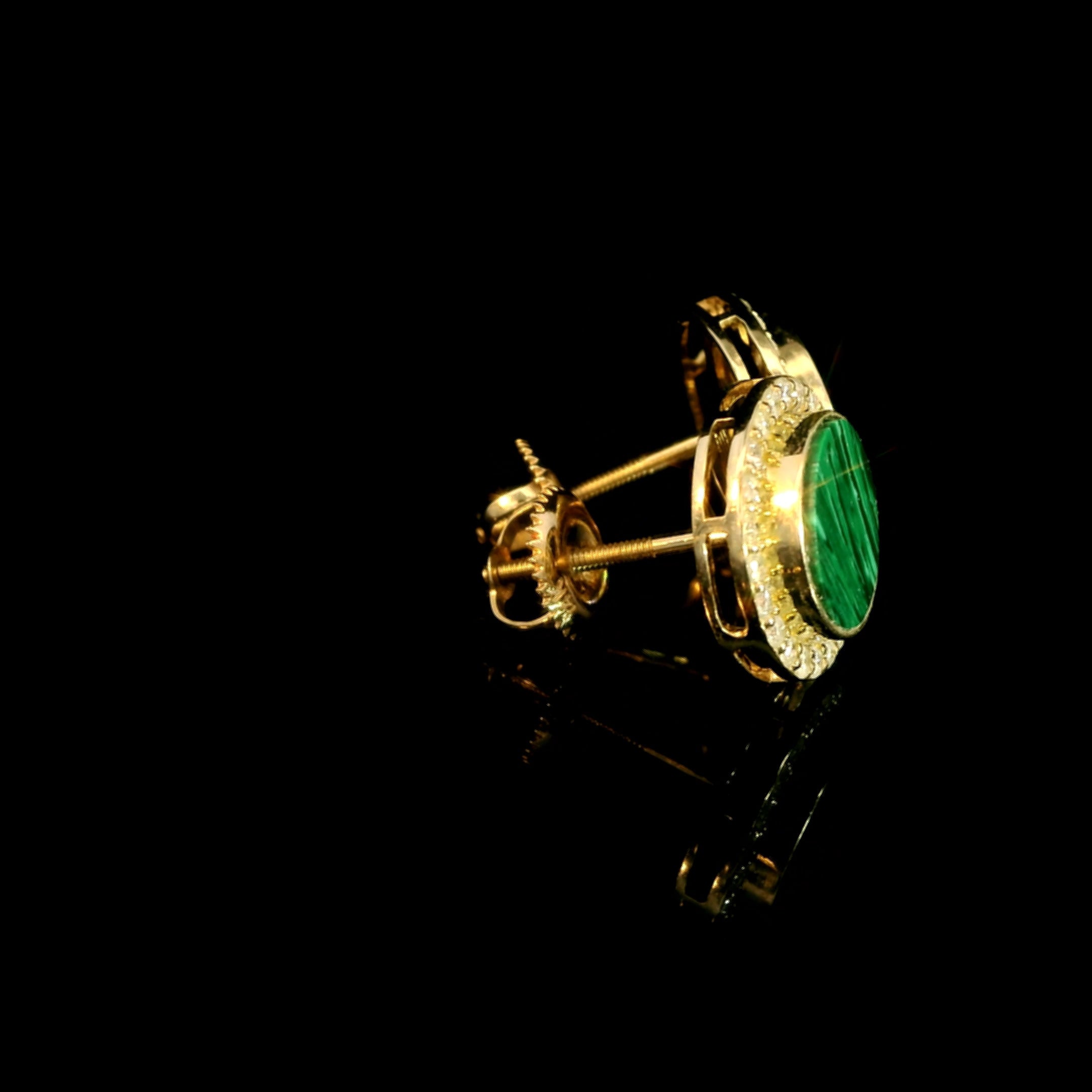 Malachite and Diamond Bezel Earrings
