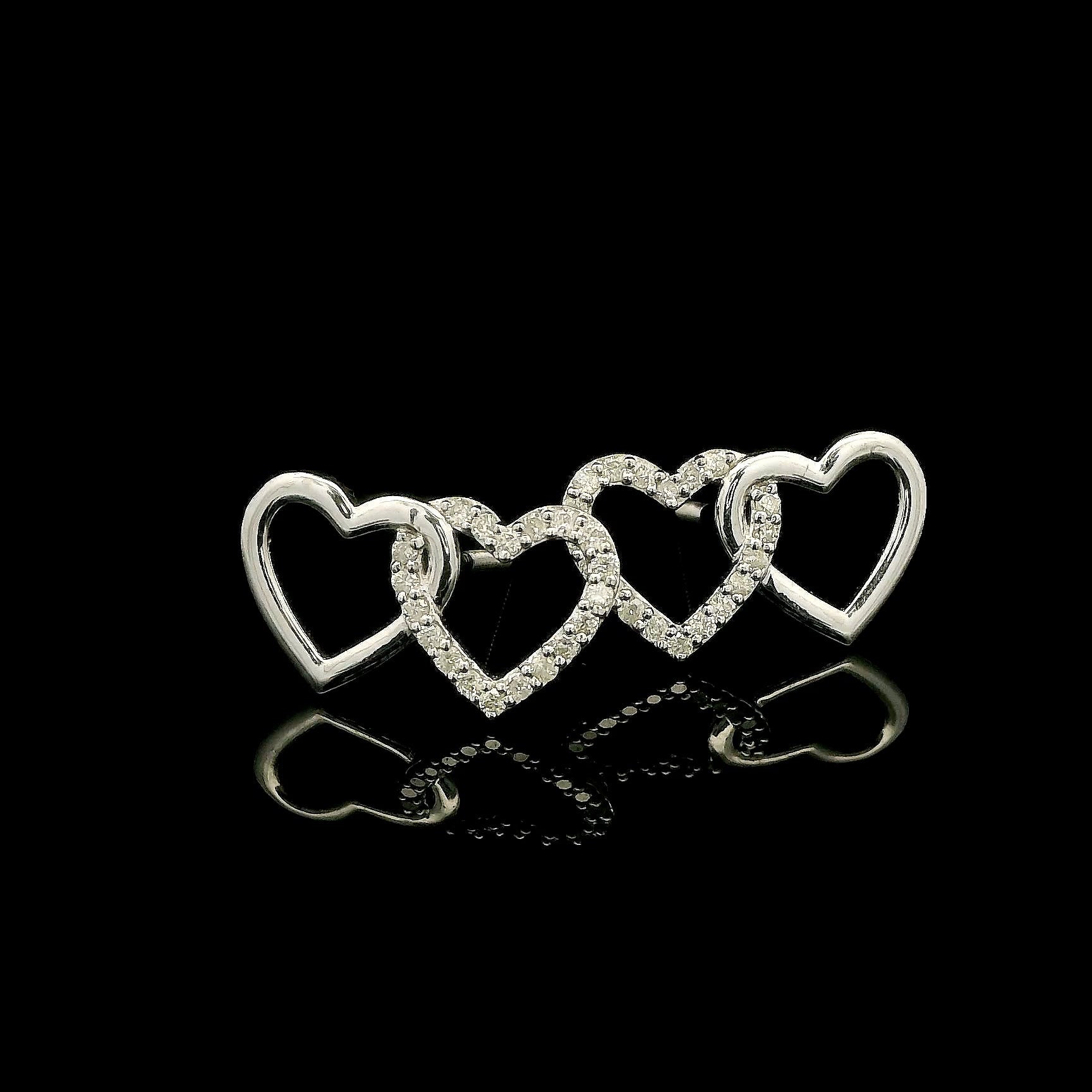 Double Heart Diamond Earrings 14K Gold