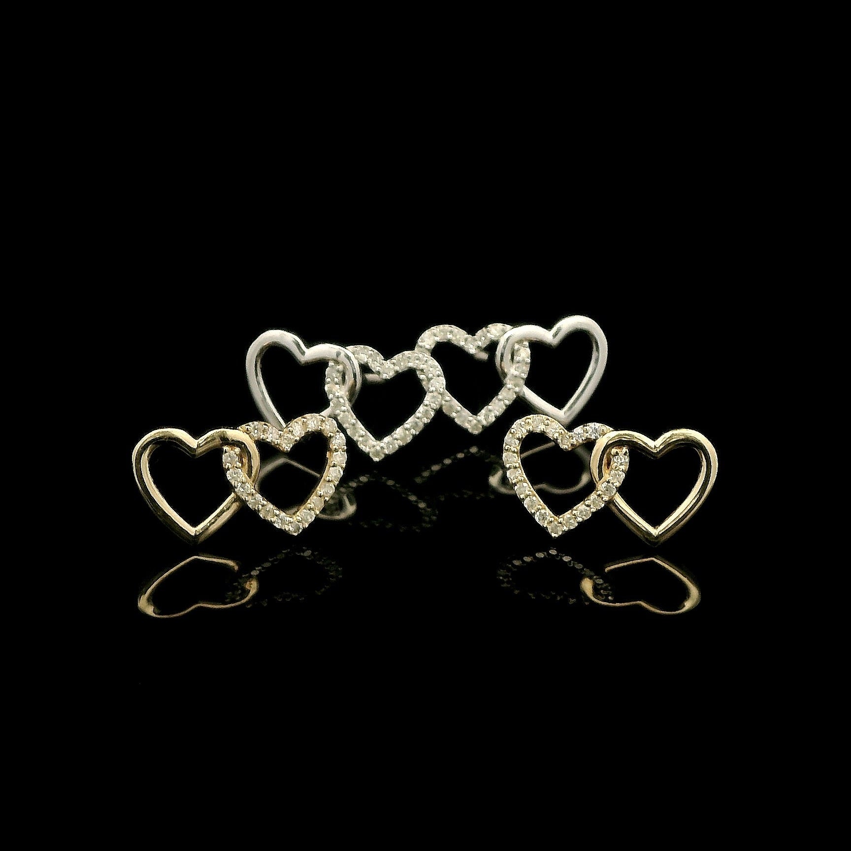Double Heart Diamond Earrings 14K Gold