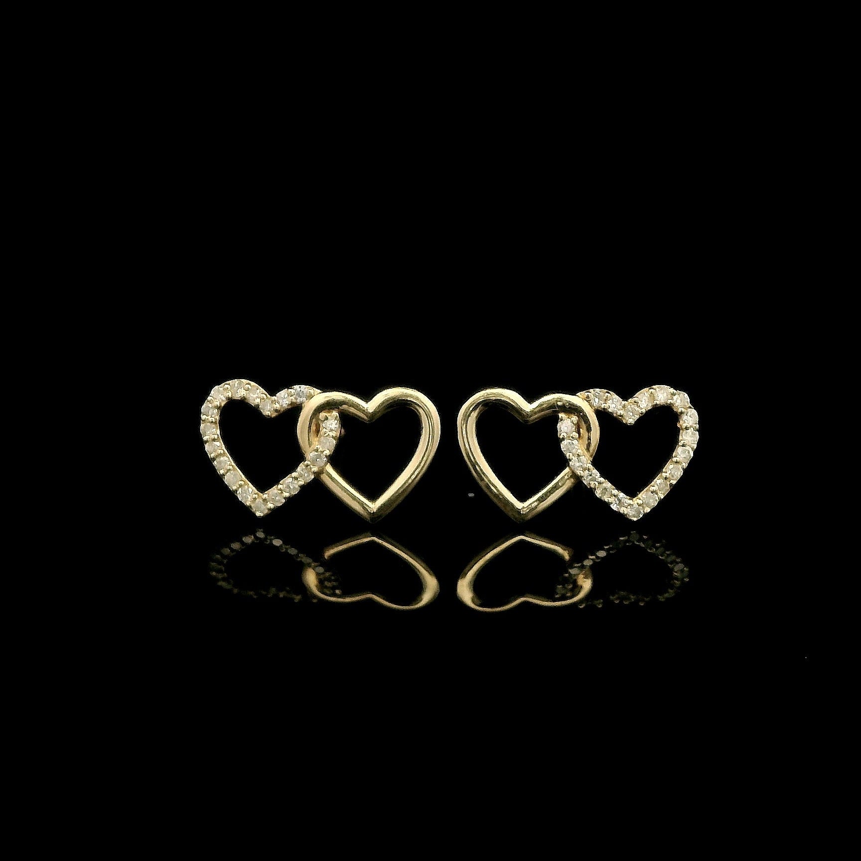 Double Heart Diamond Earrings 14K Gold