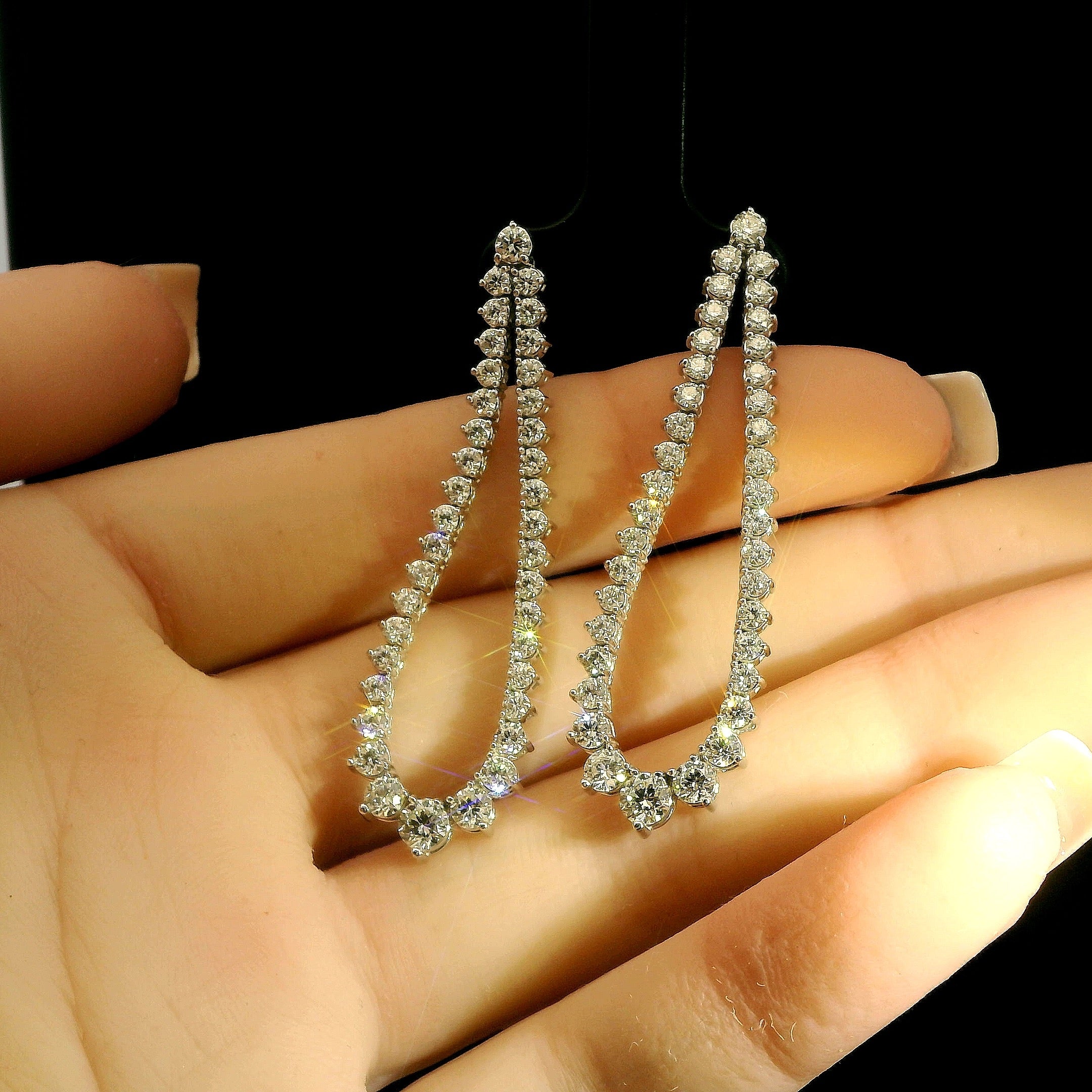 Riviera Diamond Drop Earrings in 14K White Gold, Natural VS+ Diamond Statement Earrings