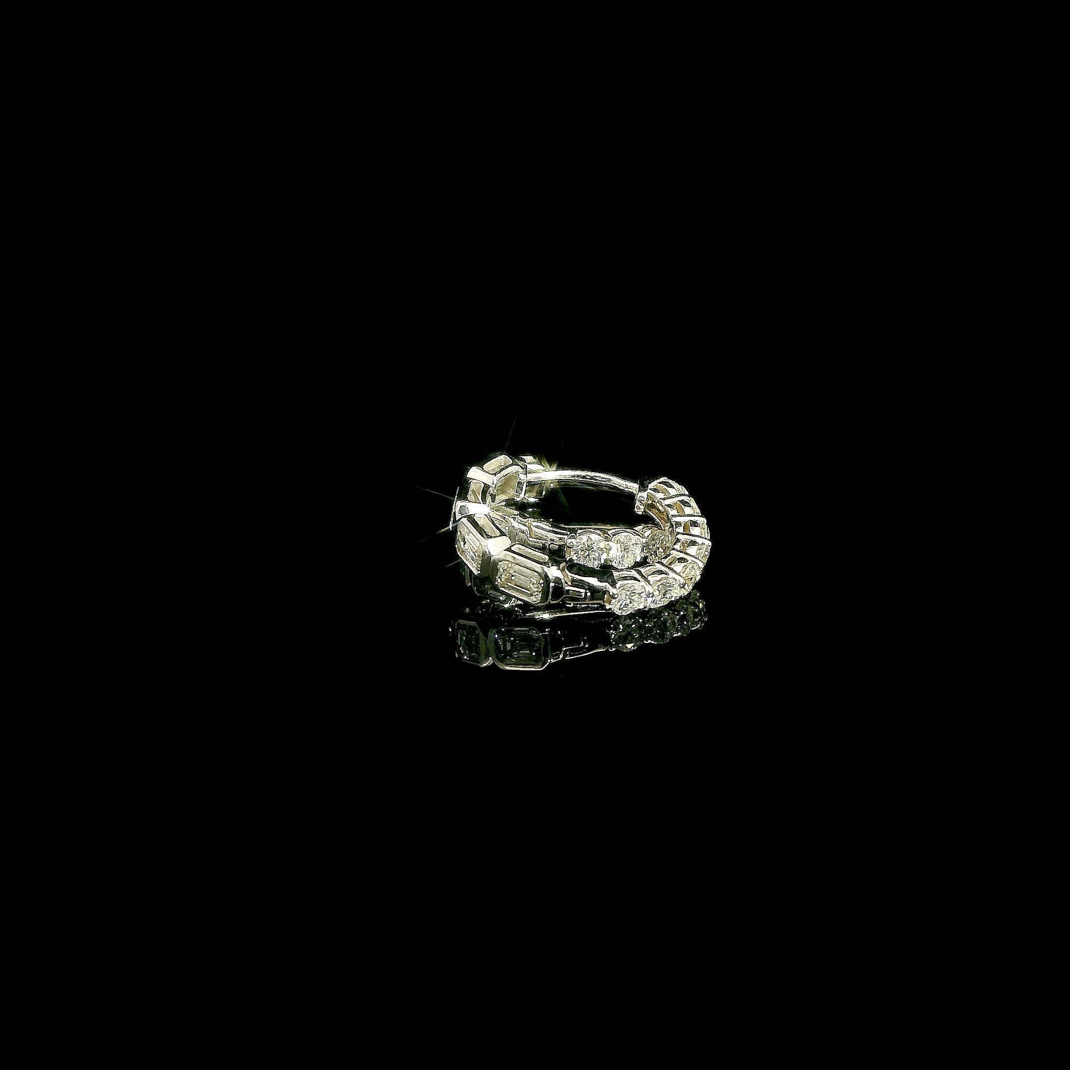 Reverse Diamond Hoop Earrings in 14K White Gold, Emerald Cut & Round Diamond Convertible Hoops