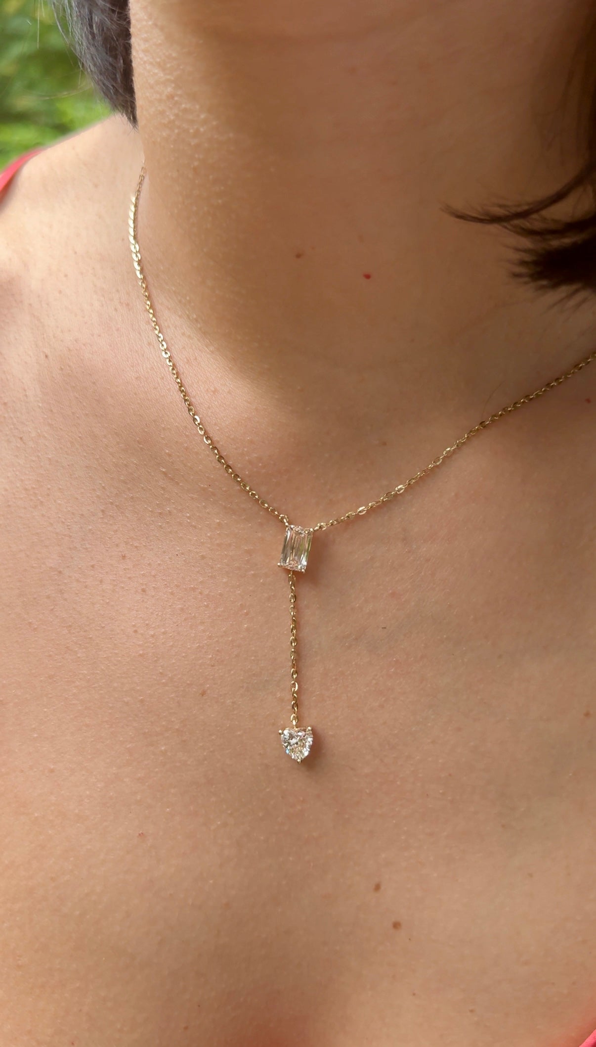 Ashoka and heart shape diamond dangling pendant