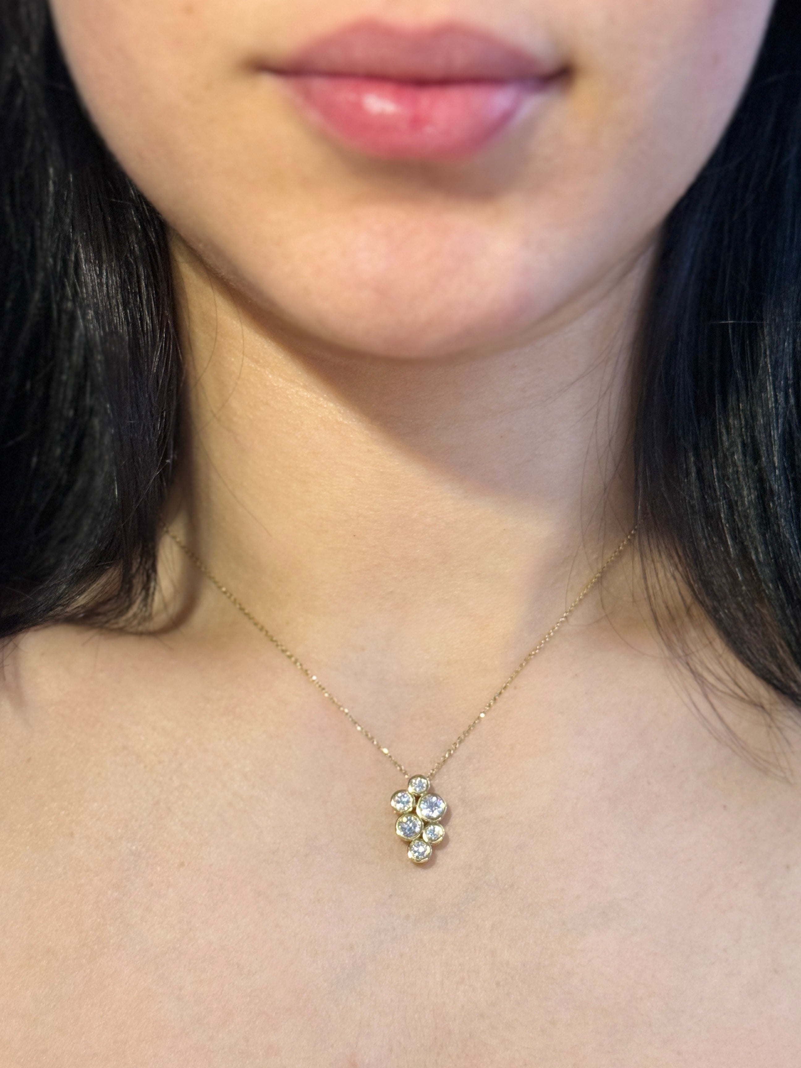 Bezel Set Diamond Grape Necklace in 14K Gold with Natural Diamonds