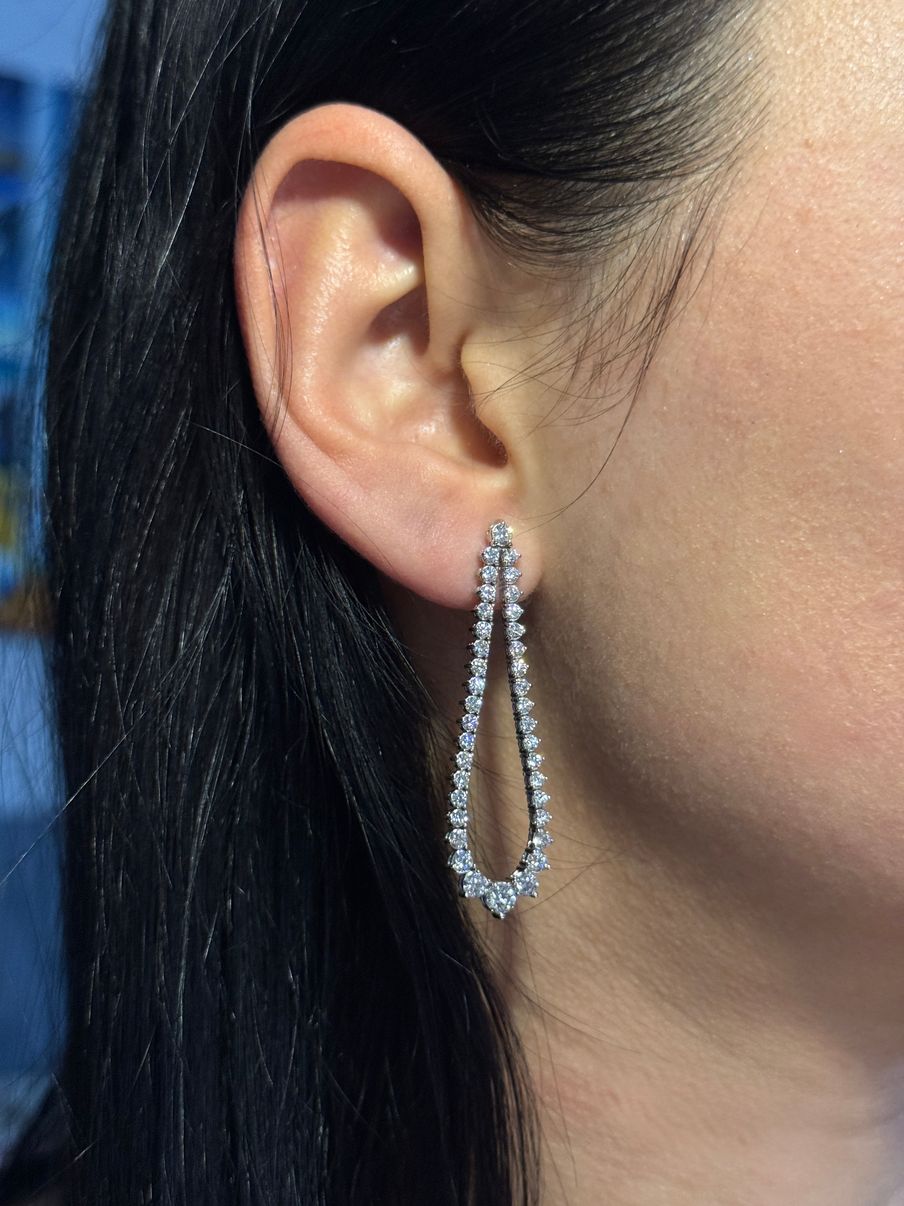 Riviera Diamond Drop Earrings in 14K White Gold, Natural VS+ Diamond Statement Earrings