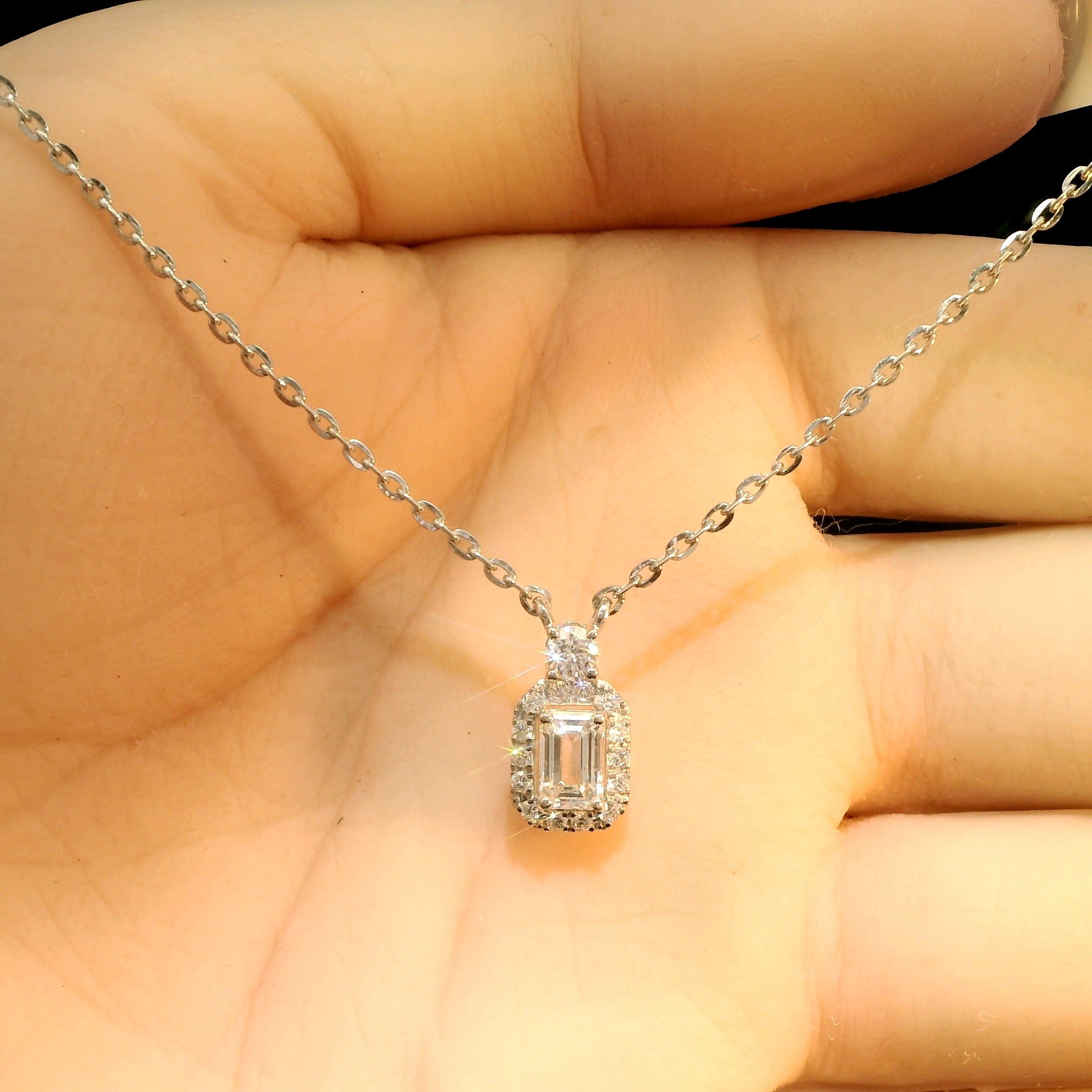 The Radiant Grace Emerald Cut Halo Necklace by MaMel Lux