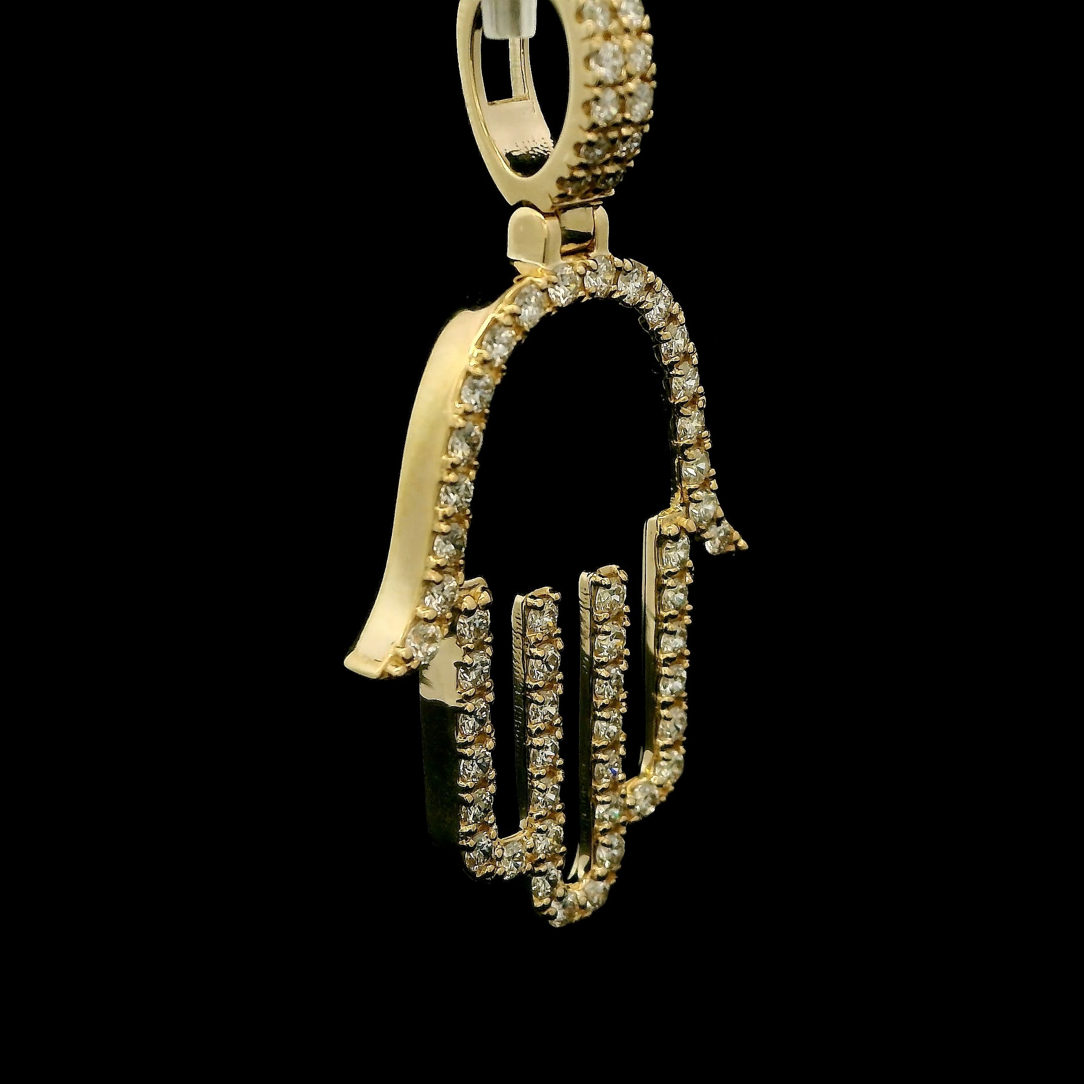 Large Diamond Hamsa Gold Pendant