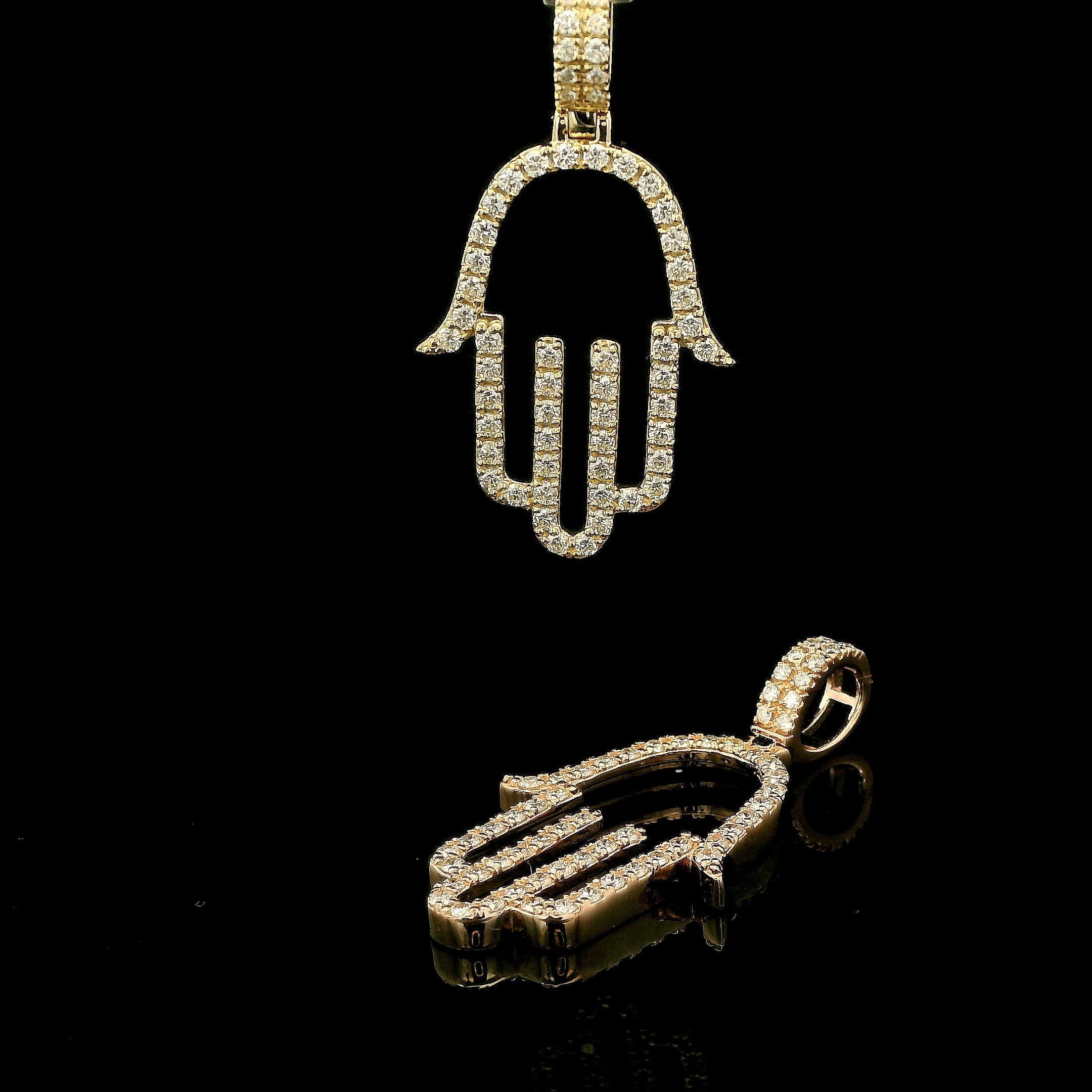 Large Diamond Hamsa Gold Pendant