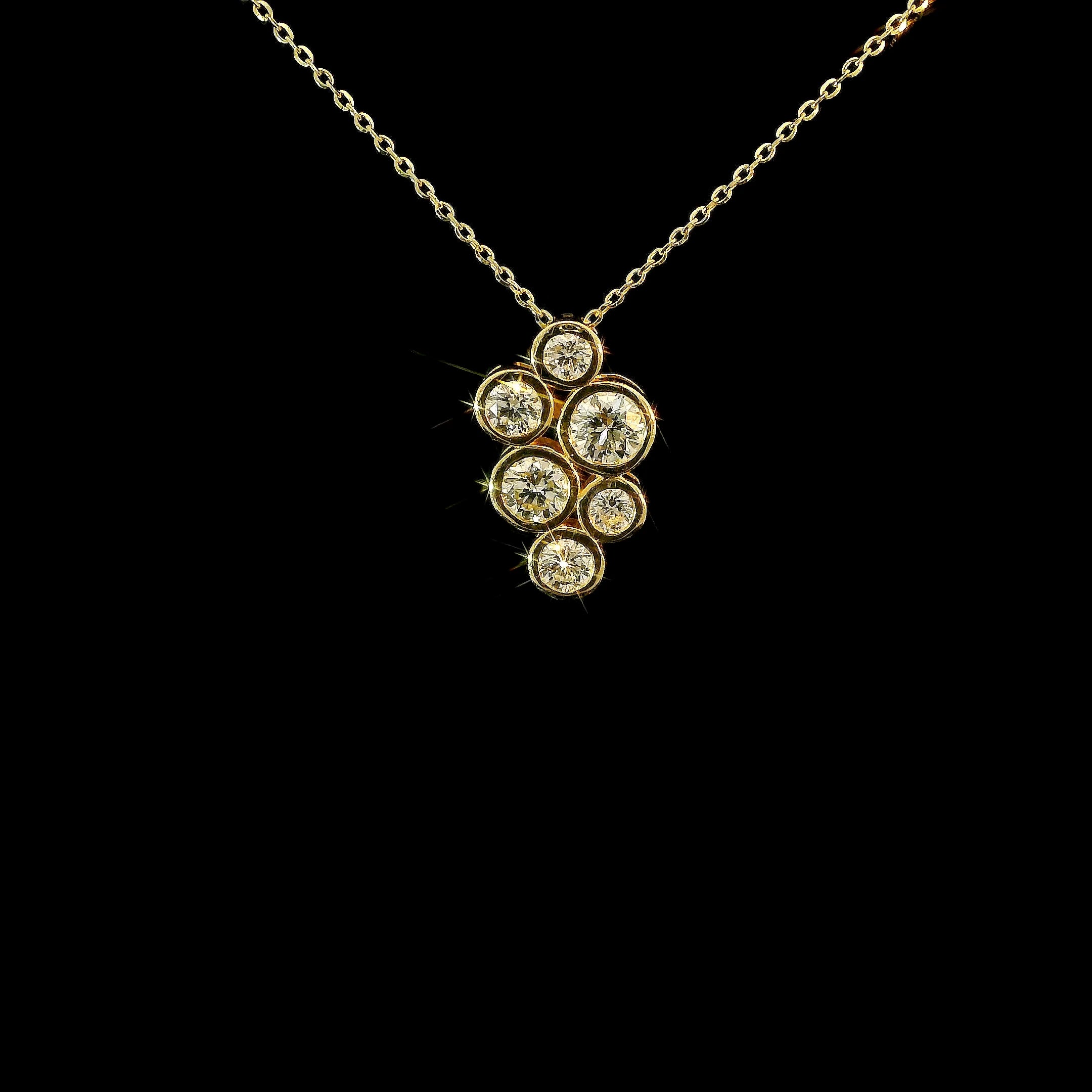 Bezel Set Diamond Grape Necklace in 14K Gold with Natural Diamonds