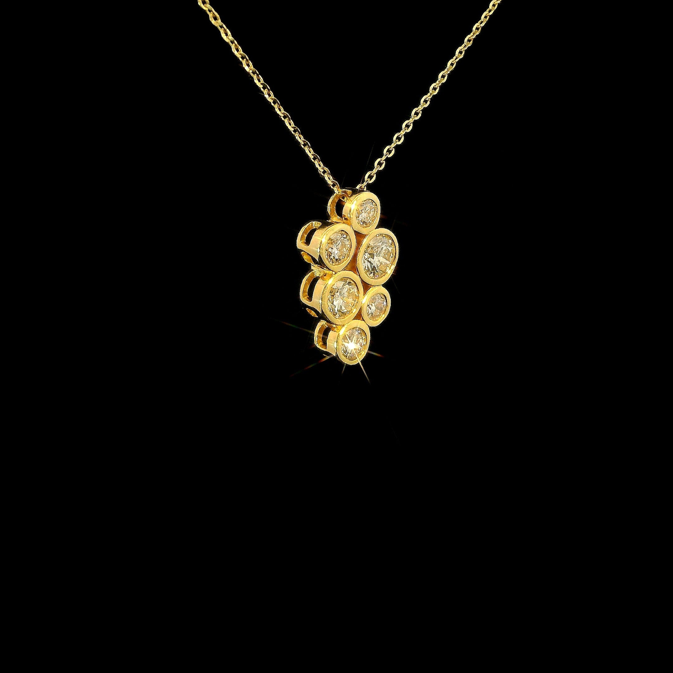 Bezel Set Diamond Grape Necklace in 14K Gold with Natural Diamonds