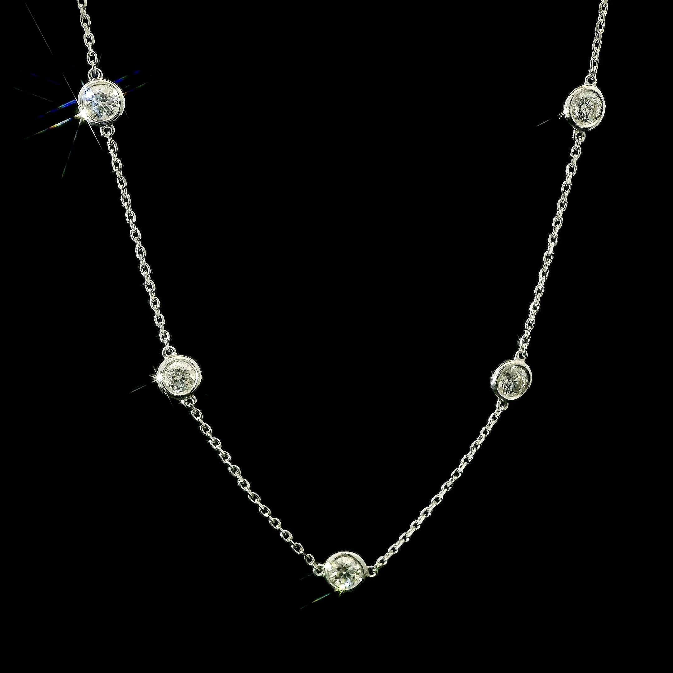 Diamonds By The Yard Necklace in 14K White Gold, Natural Bezel Set Diamond Necklace