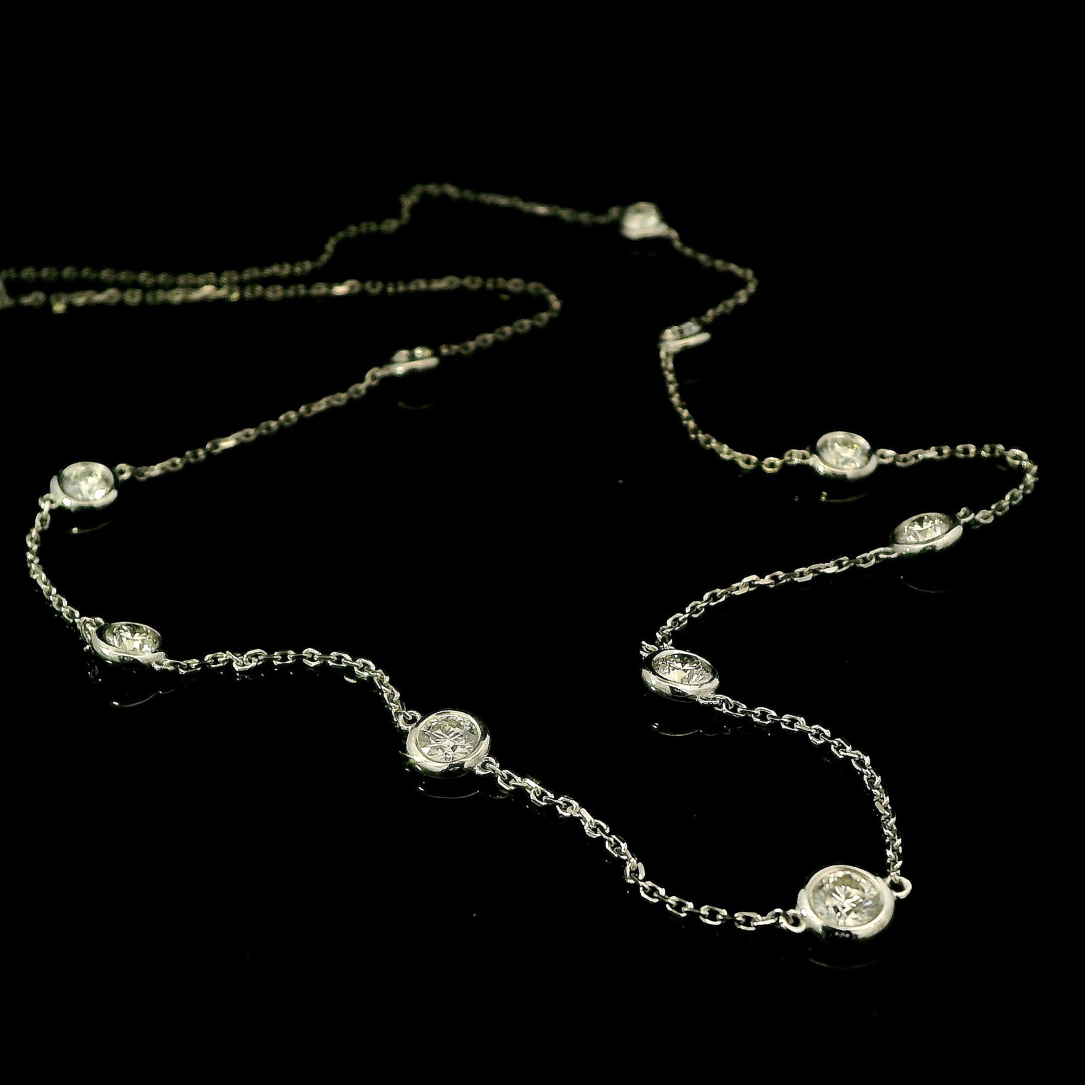 Diamonds By The Yard Necklace in 14K White Gold, Natural Bezel Set Diamond Necklace