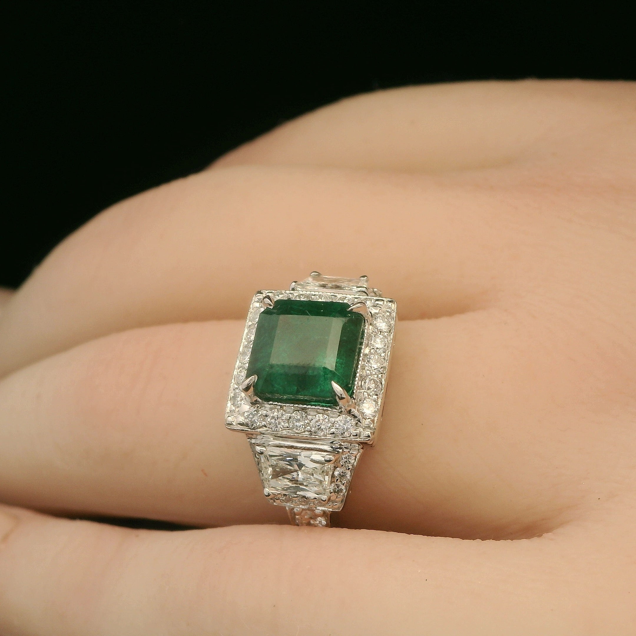 Natural Zambian Emerald and diamond unique gold ring