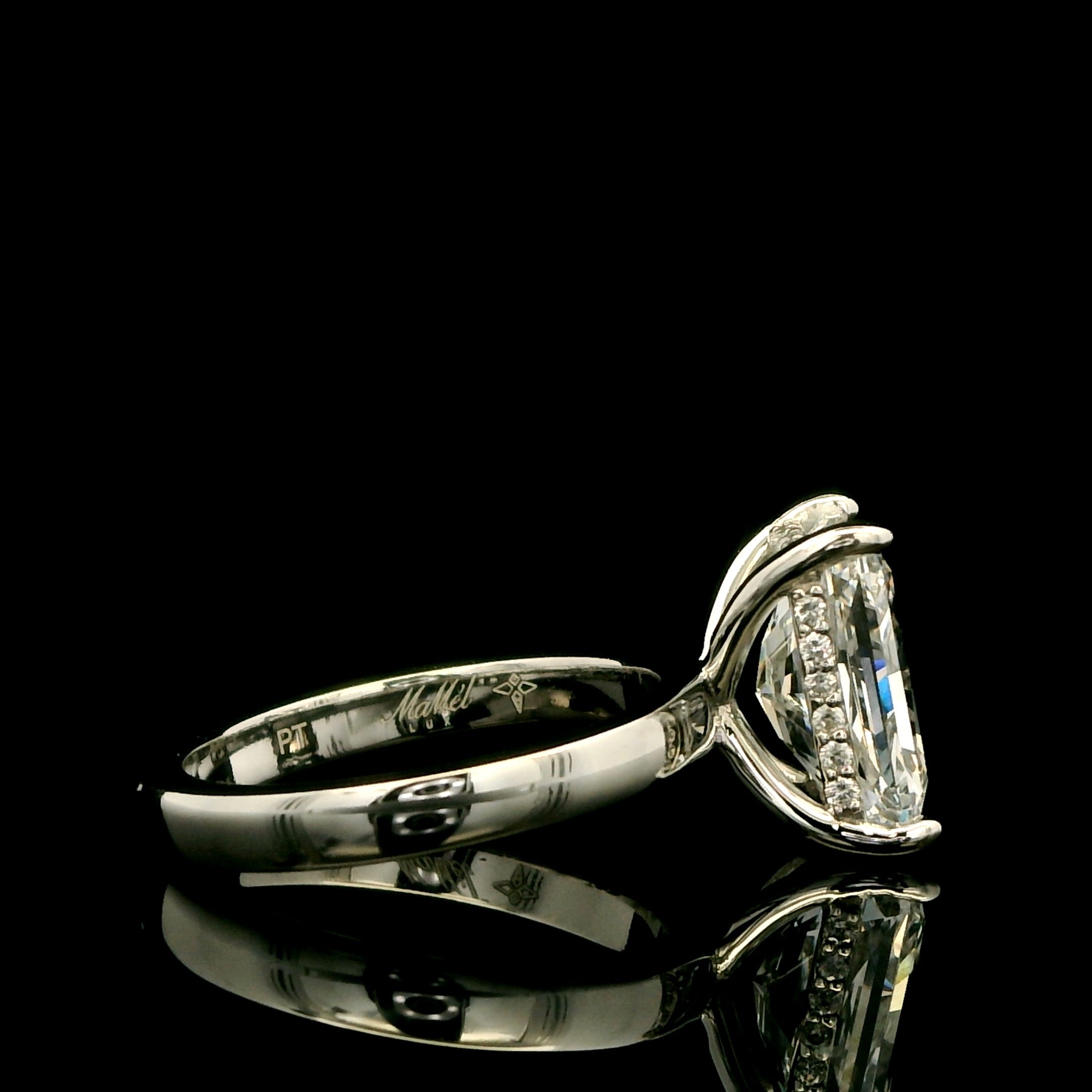 3 carat Radiant solitaire engagement ring with hidden halo