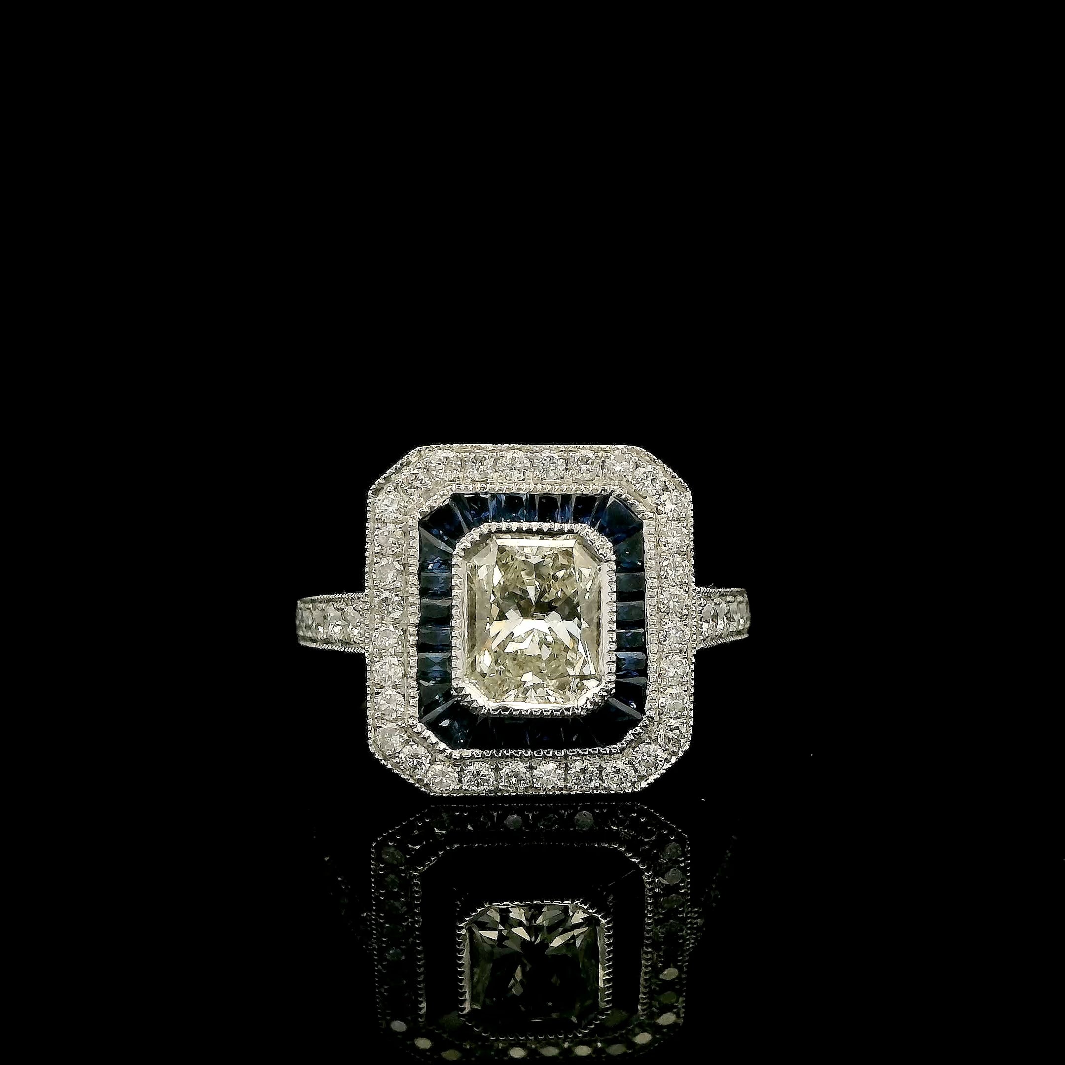 One of a Kind Diamond and Sapphire Art Deco Ring