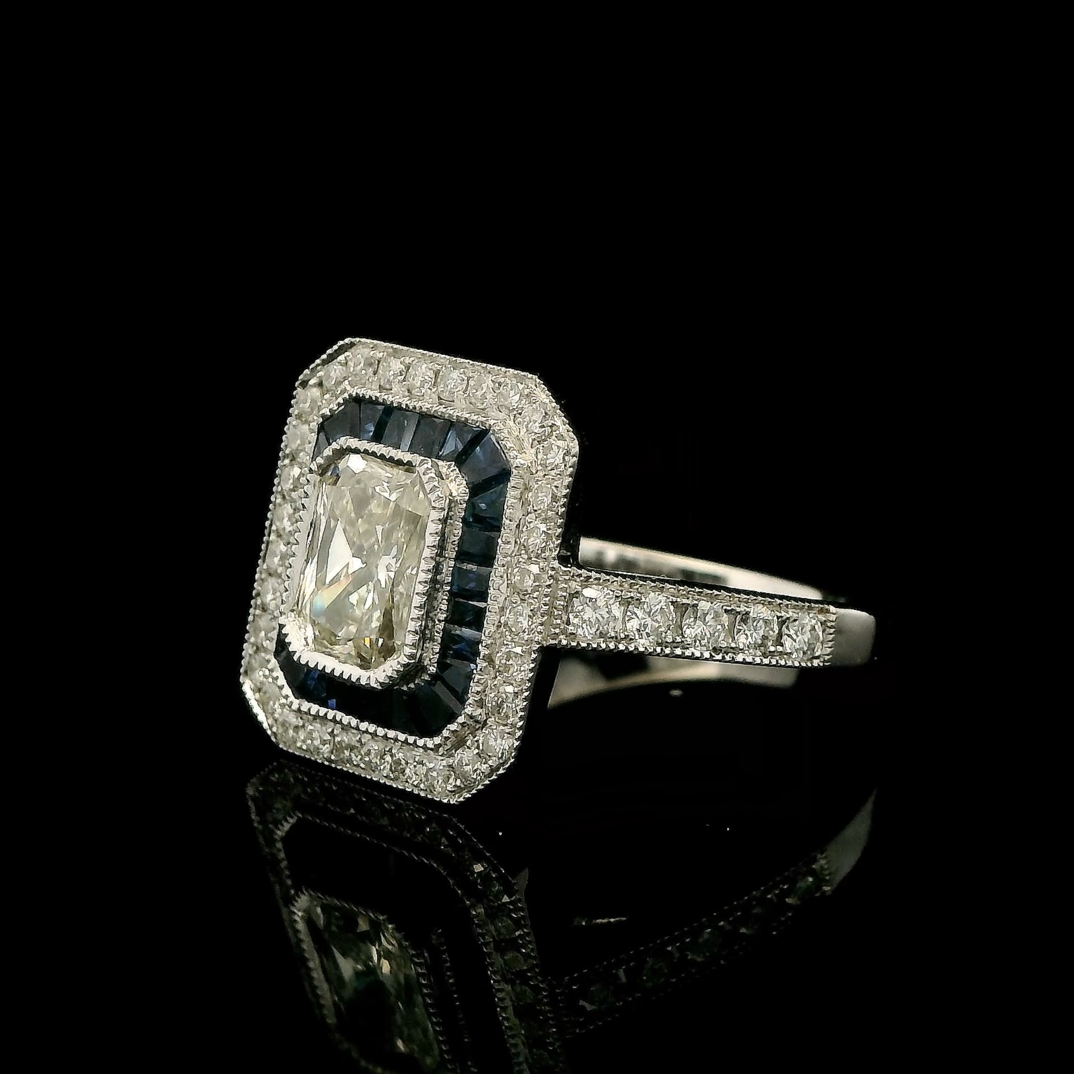 One of a Kind Diamond and Sapphire Art Deco Ring