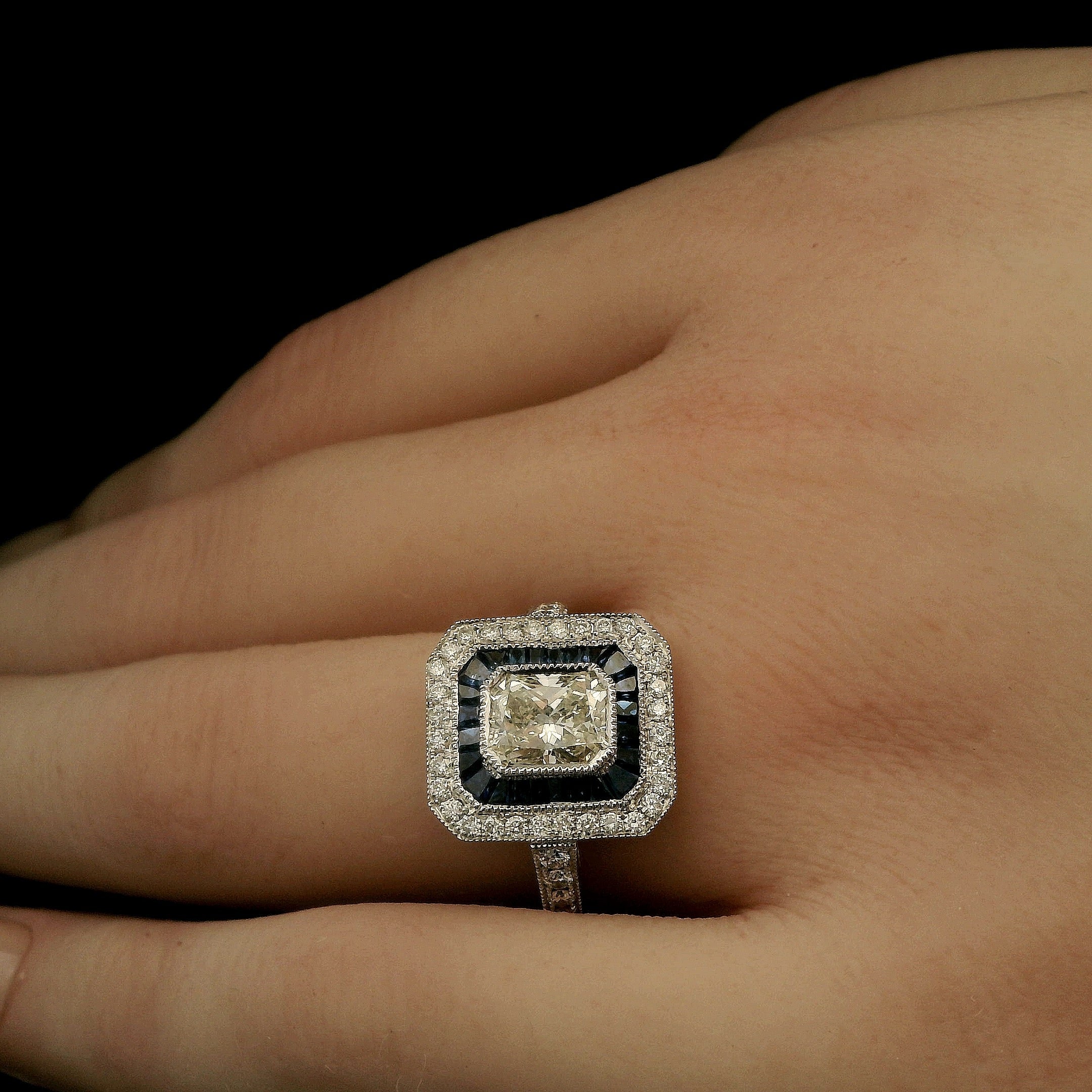 One of a Kind Diamond and Sapphire Art Deco Ring