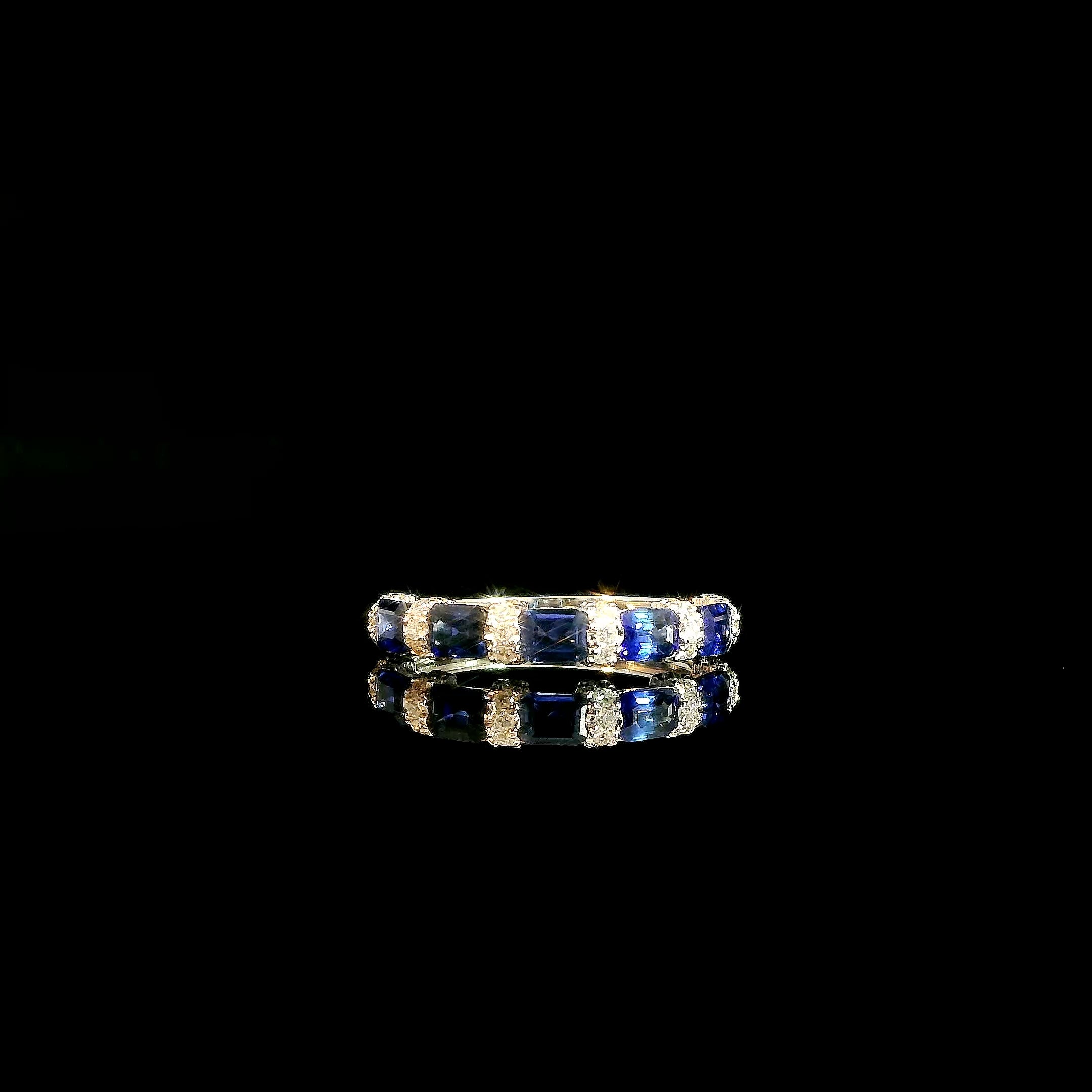 Natural Blue Sapphire and Diamond Half Eternity Band Ring